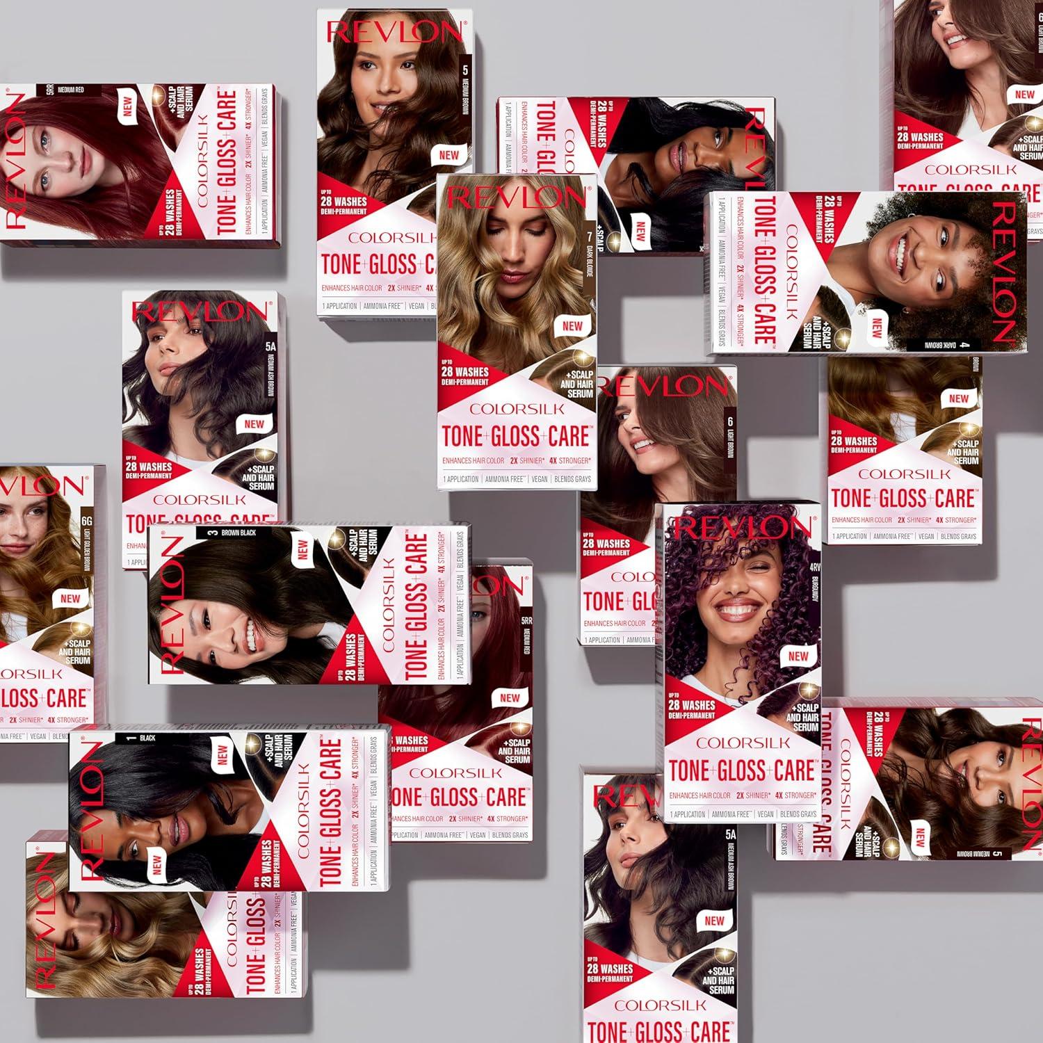 imageRevlon ColorSilk Tone Gloss Care Demi Permanent Hair Color Dye Kit with LeaveIn Scalp and Haircare Serum 2x Shinier 4x Stronger 1 Black 45 fl oz7 Dark Blonde