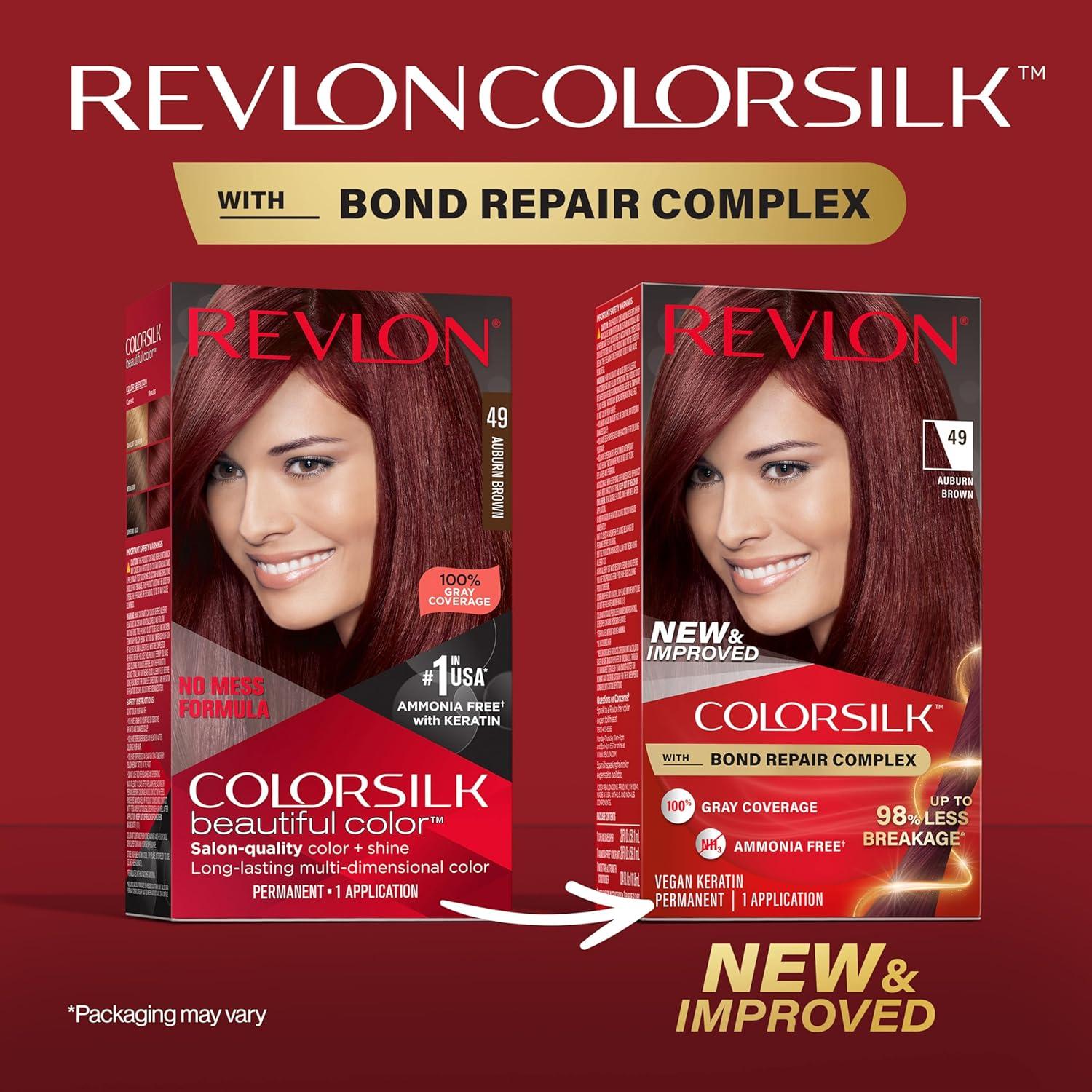 imageRevlon ColorSilk with Bond Repair Complex Auburn Permanent Hair Color 100 Gray Coverage Ammonia Free Hair Dye Vegan Keratin 42 Medium Auburn Pack of 349 Auburn Brown