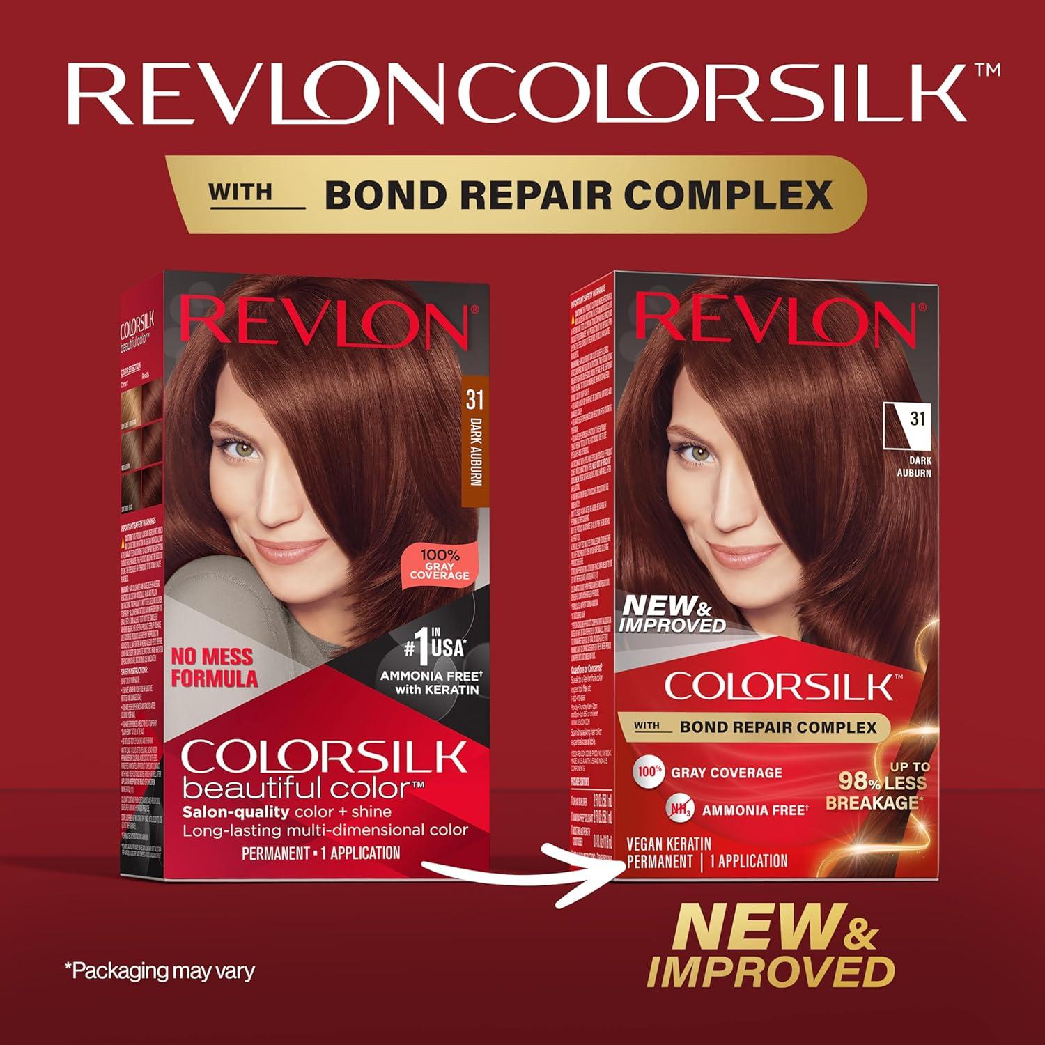 imageRevlon ColorSilk with Bond Repair Complex Auburn Permanent Hair Color 100 Gray Coverage Ammonia Free Hair Dye Vegan Keratin 42 Medium Auburn Pack of 331 Dark Auburn