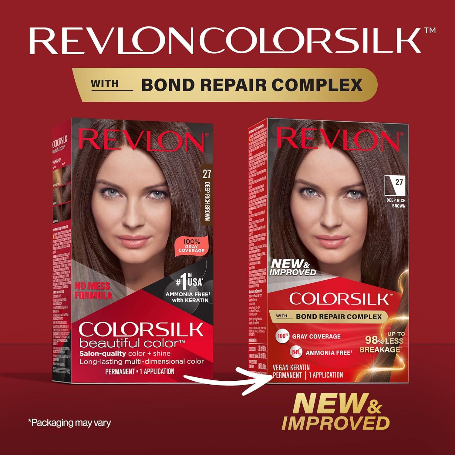 imageRevlon ColorSilk with Bond Repair Complex Brown Permanent Hair Color 100 Gray Coverage Ammonia Free Hair Dye Vegan Keratin 30 Dark Brown Pack of 327 Deep Rich Brown