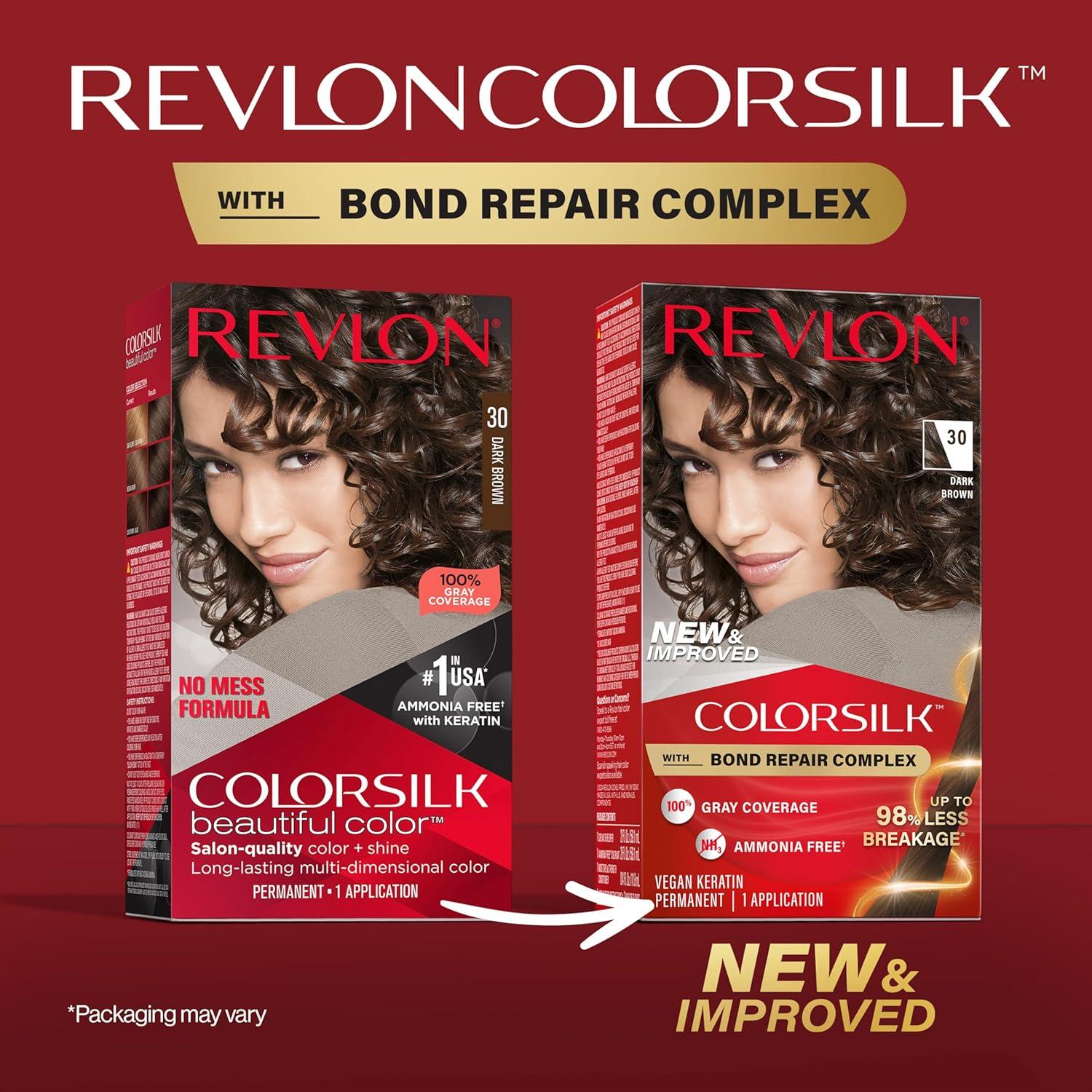 imageRevlon ColorSilk with Bond Repair Complex Brown Permanent Hair Color 100 Gray Coverage Ammonia Free Hair Dye Vegan Keratin 30 Dark Brown Pack of 330 Dark Brown