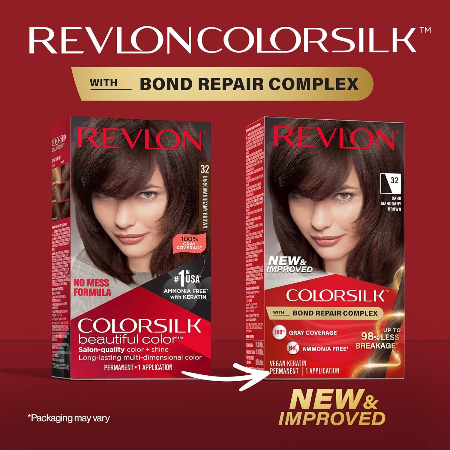 imageRevlon ColorSilk with Bond Repair Complex Brown Permanent Hair Color 100 Gray Coverage Ammonia Free Hair Dye Vegan Keratin 30 Dark Brown Pack of 332 Dark Mahogany Brown
