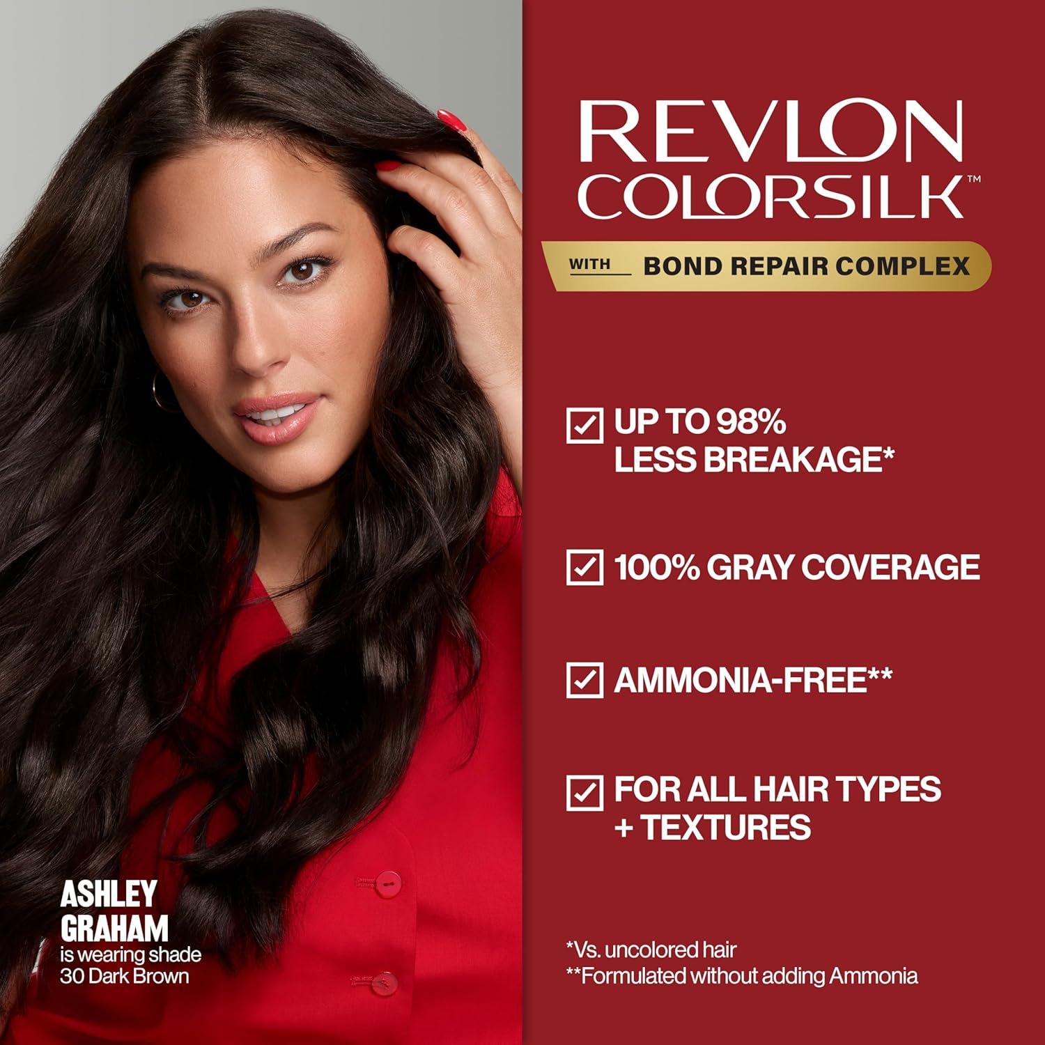 imageRevlon ColorSilk with Bond Repair Complex Brown Permanent Hair Color 100 Gray Coverage Ammonia Free Hair Dye Vegan Keratin 30 Dark Brown Pack of 332 Dark Mahogany Brown
