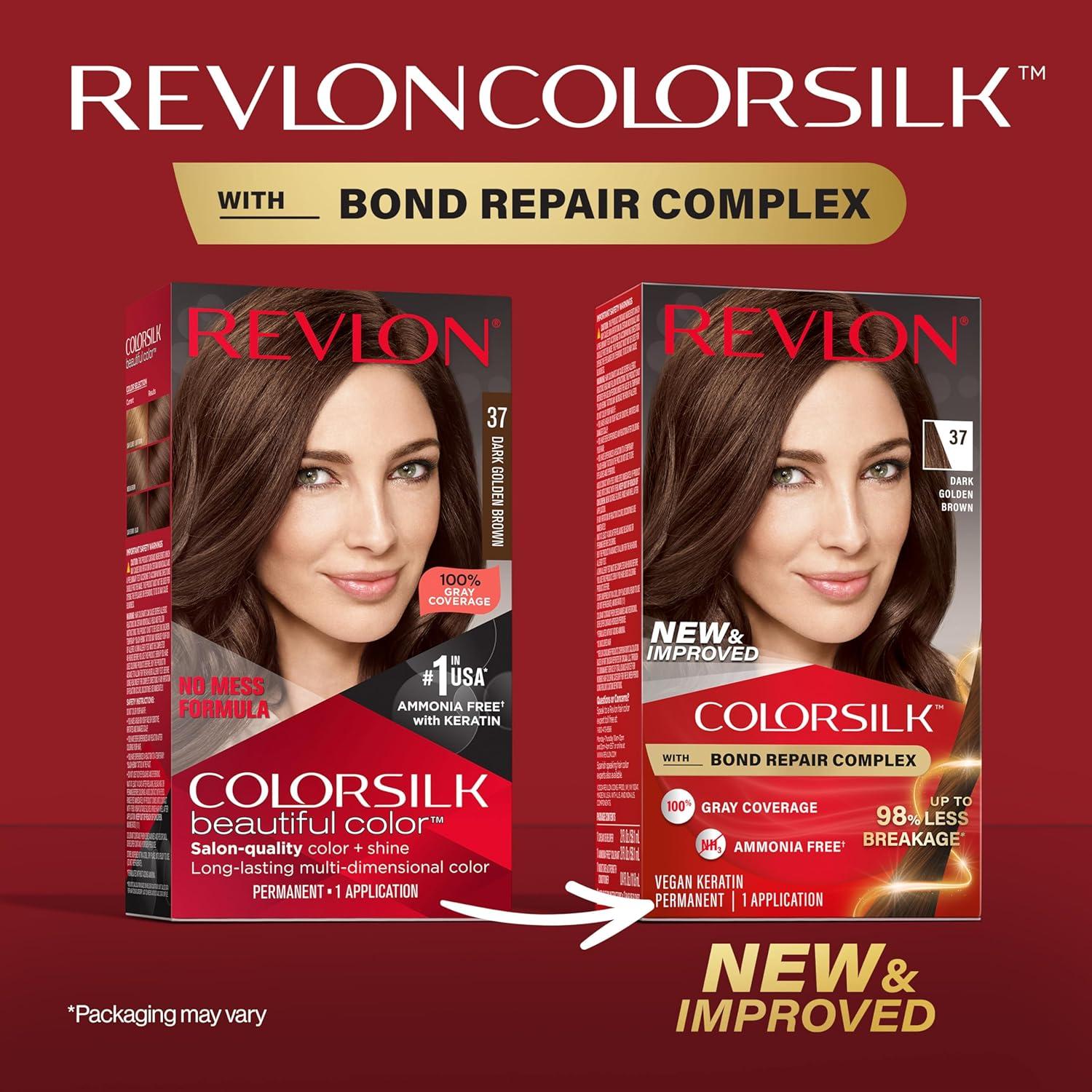 imageRevlon ColorSilk with Bond Repair Complex Brown Permanent Hair Color 100 Gray Coverage Ammonia Free Hair Dye Vegan Keratin 30 Dark Brown Pack of 337 Dark Golden Brown