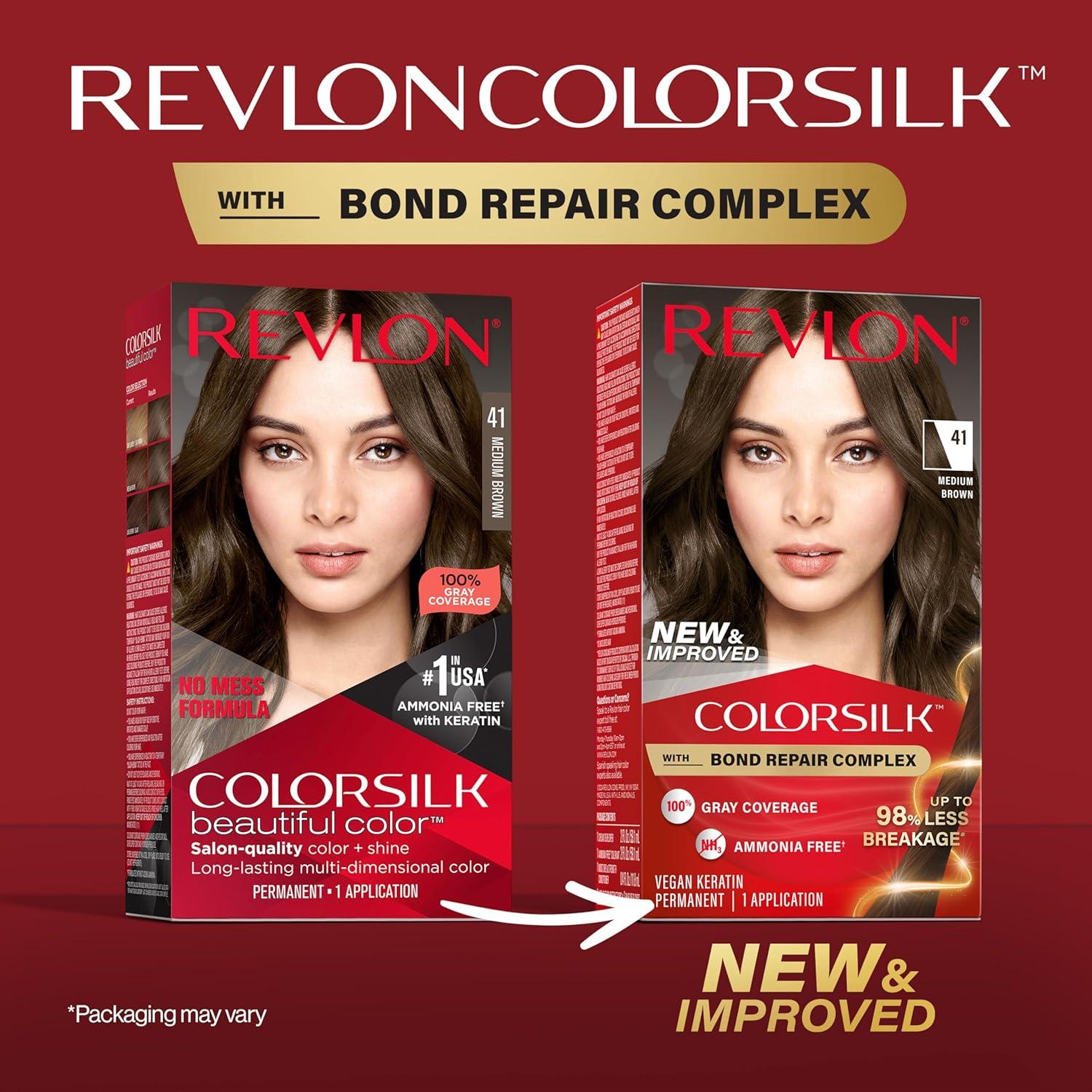 imageRevlon ColorSilk with Bond Repair Complex Brown Permanent Hair Color 100 Gray Coverage Ammonia Free Hair Dye Vegan Keratin 30 Dark Brown Pack of 341 Medium Brown