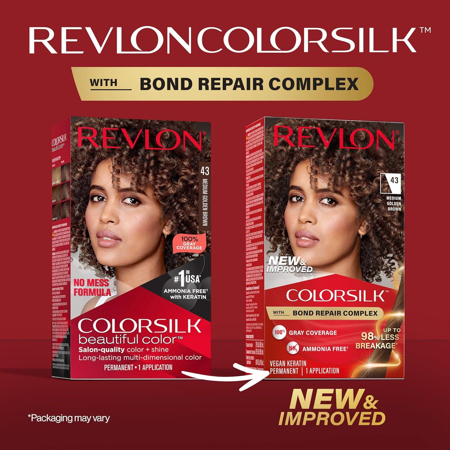 imageRevlon ColorSilk with Bond Repair Complex Brown Permanent Hair Color 100 Gray Coverage Ammonia Free Hair Dye Vegan Keratin 30 Dark Brown Pack of 343 Medium Golden Brown
