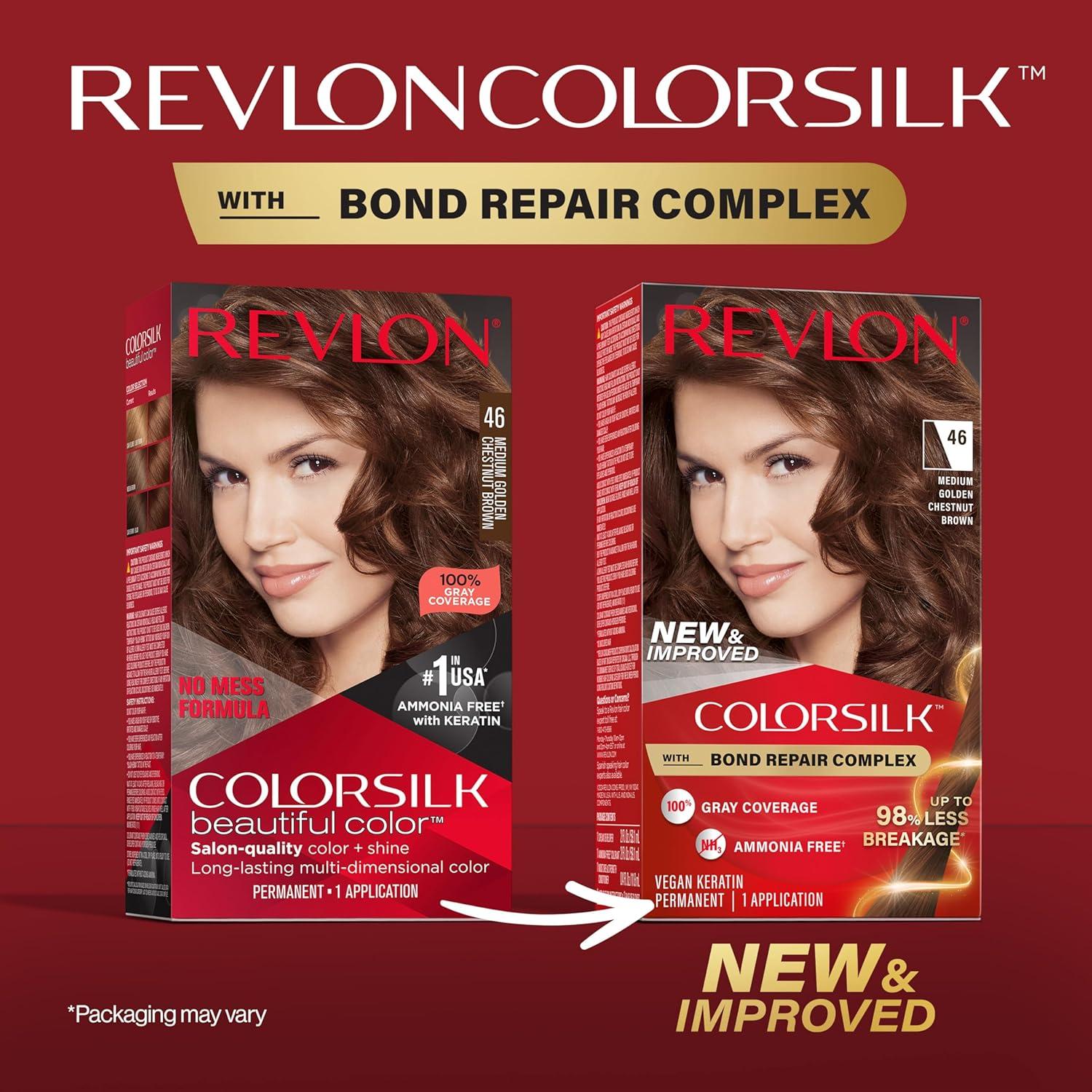 imageRevlon ColorSilk with Bond Repair Complex Brown Permanent Hair Color 100 Gray Coverage Ammonia Free Hair Dye Vegan Keratin 30 Dark Brown Pack of 346 Medium Golden Chestnut Brown