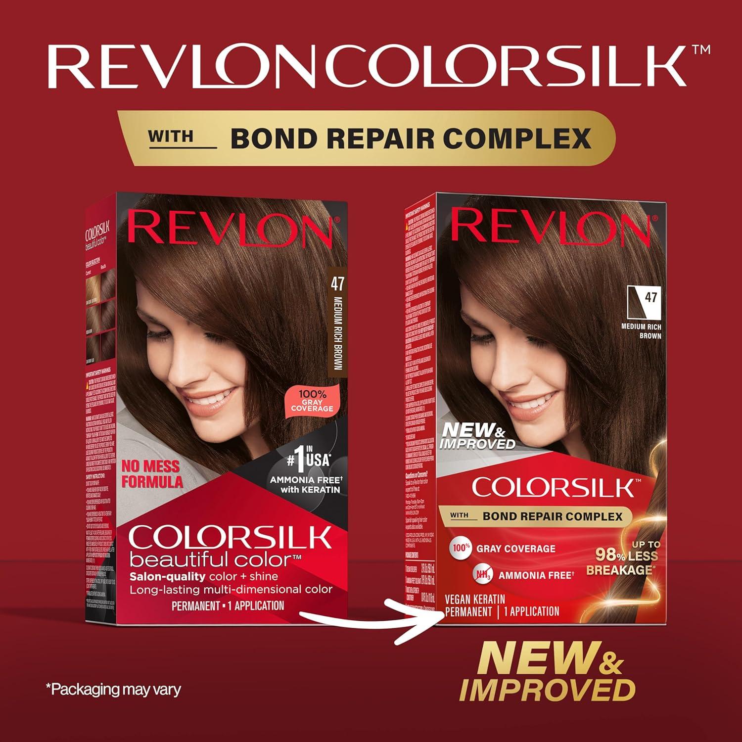 imageRevlon ColorSilk with Bond Repair Complex Brown Permanent Hair Color 100 Gray Coverage Ammonia Free Hair Dye Vegan Keratin 30 Dark Brown Pack of 347 Medium Rich Brown