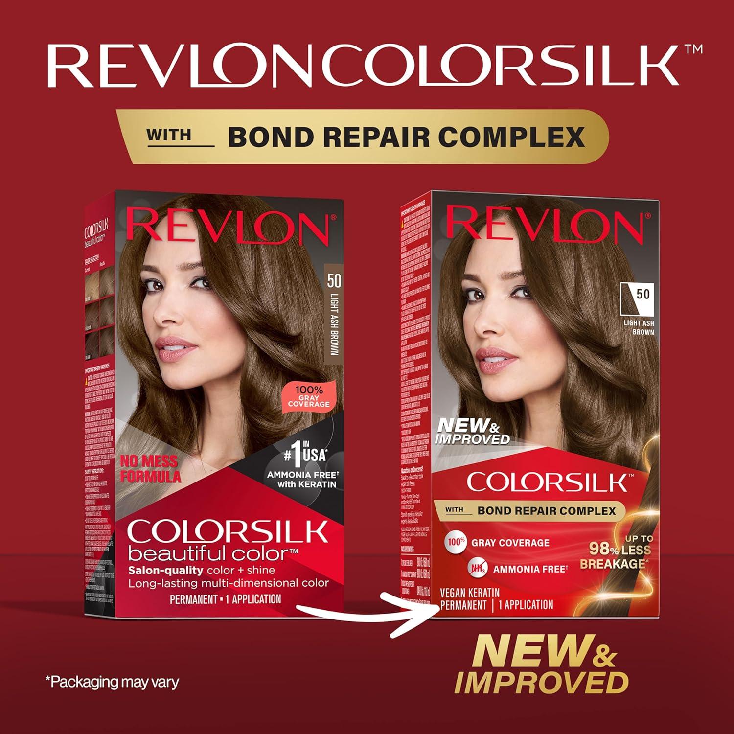 imageRevlon ColorSilk with Bond Repair Complex Brown Permanent Hair Color 100 Gray Coverage Ammonia Free Hair Dye Vegan Keratin 30 Dark Brown Pack of 350 Light Ash Brown
