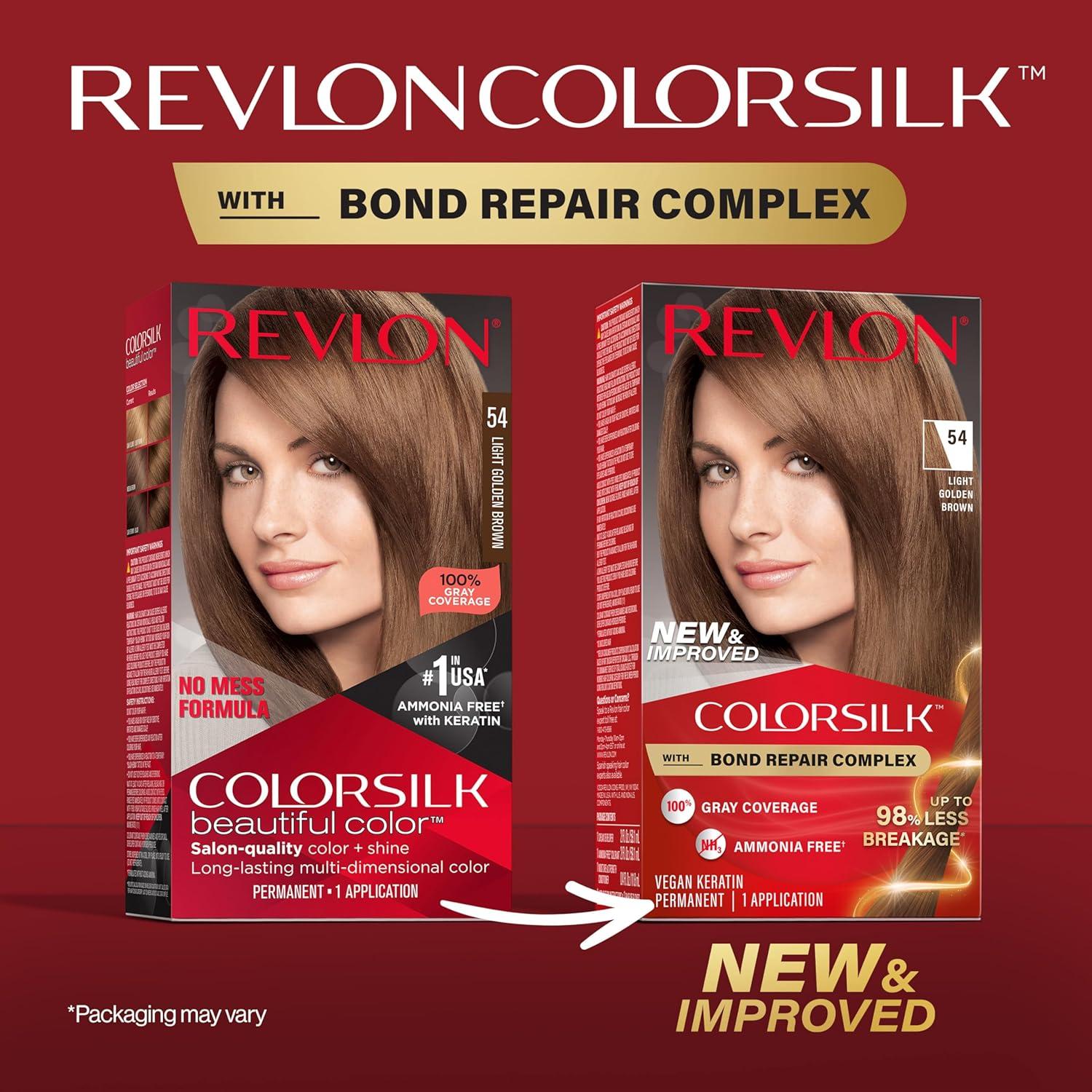 imageRevlon ColorSilk with Bond Repair Complex Brown Permanent Hair Color 100 Gray Coverage Ammonia Free Hair Dye Vegan Keratin 30 Dark Brown Pack of 354 Light Golden Brown