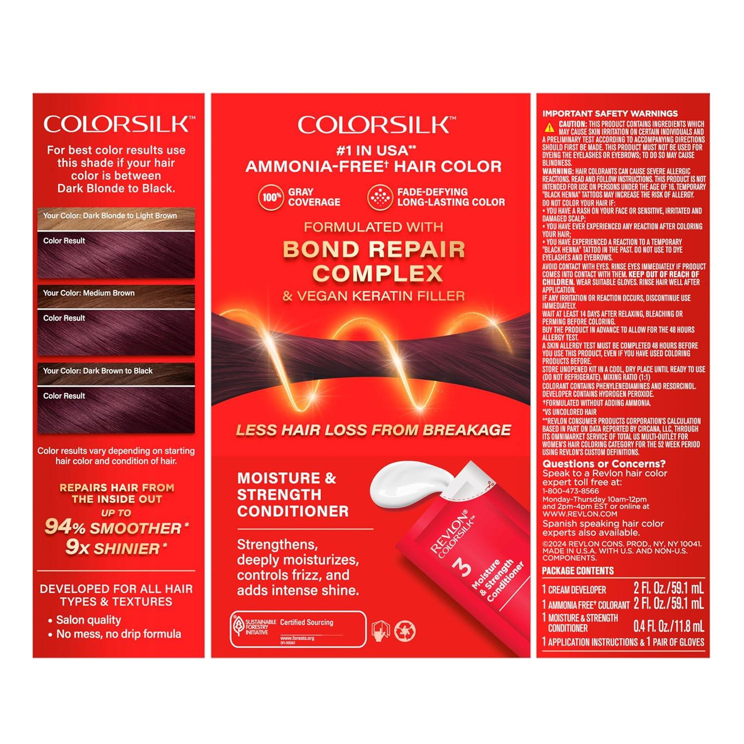 imageRevlon ColorSilk with Bond Repair Complex Burgundy Permanent Hair Color 100 Gray Coverage Ammonia Free Hair Dye Vegan Keratin 34 Deep Burgundy Pack of 334 Deep Burgundy