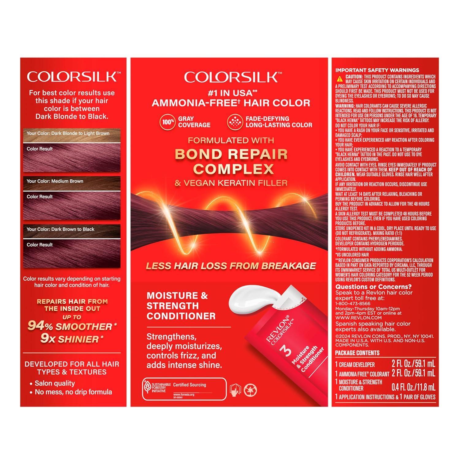 imageRevlon ColorSilk with Bond Repair Complex Burgundy Permanent Hair Color 100 Gray Coverage Ammonia Free Hair Dye Vegan Keratin 34 Deep Burgundy Pack of 348 Burgundy
