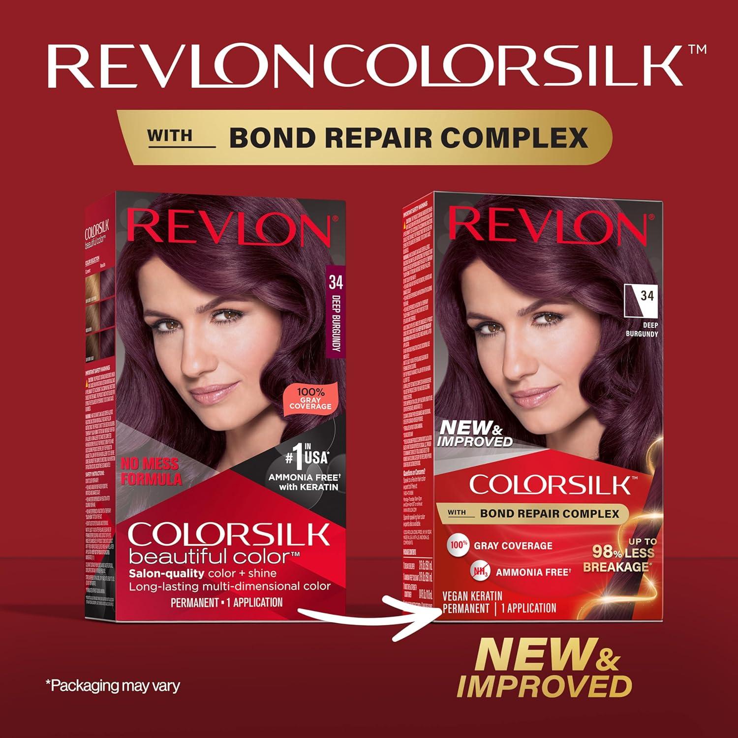 imageRevlon ColorSilk with Bond Repair Complex Burgundy Permanent Hair Color 100 Gray Coverage Ammonia Free Hair Dye Vegan Keratin 34 Deep Burgundy Pack of 334 Deep Burgundy