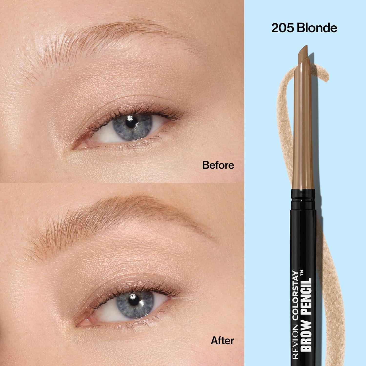 imageRevlon ColorStay Eyebrow Pencil with Spoolie Brush Waterproof HairLike Strokes for Natural Looking Brows 210 Soft Brown 0021 oz205 Blonde