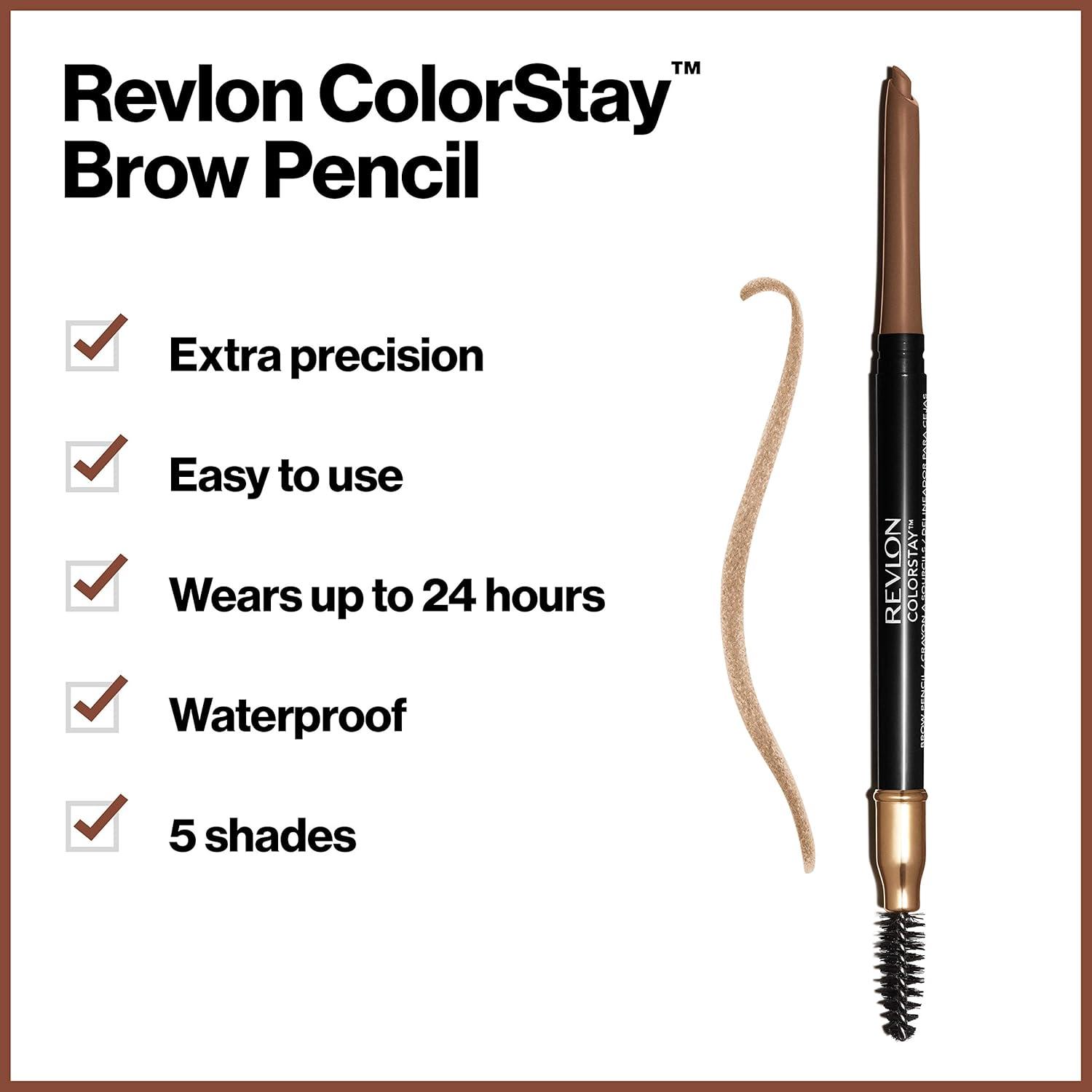 imageRevlon ColorStay Eyebrow Pencil with Spoolie Brush Waterproof HairLike Strokes for Natural Looking Brows 210 Soft Brown 0021 oz210 Soft Brown