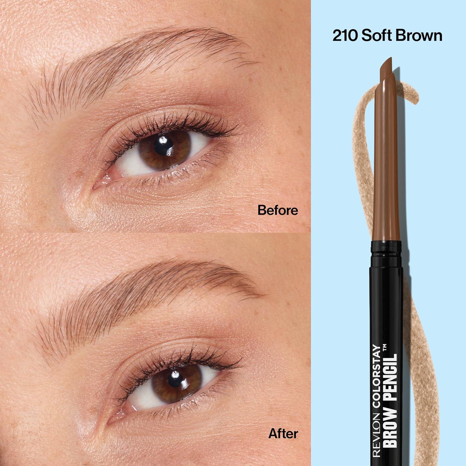 imageRevlon ColorStay Eyebrow Pencil with Spoolie Brush Waterproof HairLike Strokes for Natural Looking Brows 210 Soft Brown 0021 ozSoft Brown