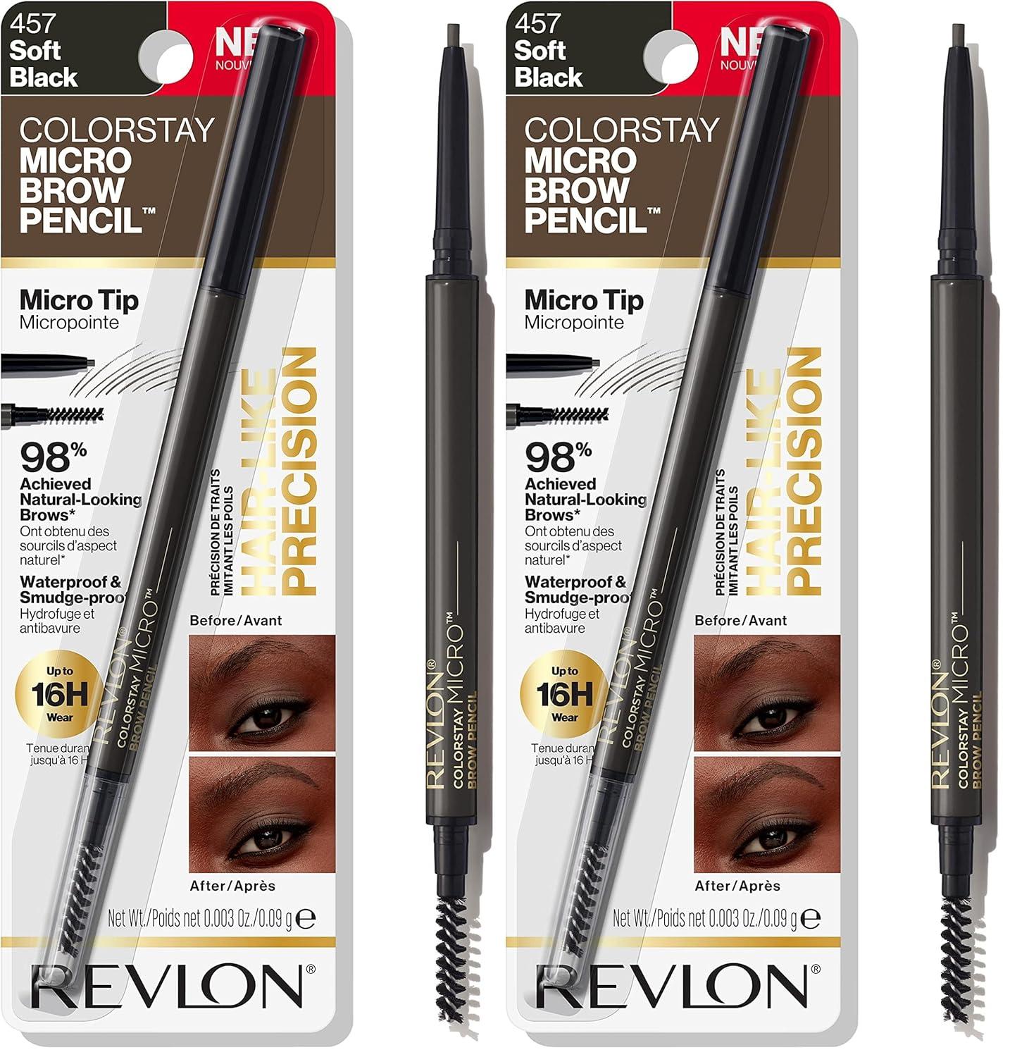 imageRevlon ColorStay Micro Eyebrow Pencil with Built In Spoolie Brush Infused with Argan and Marula Oil Waterproof Smudgeproof 451 Ash Blonde 0003 ozSoft Black