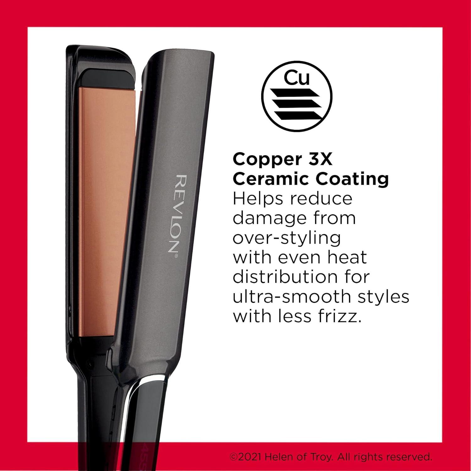 imageRevlon Copper Smooth Hair Flat Iron Frizz Control for Fast and Shiny Styles XL 112 inBlack