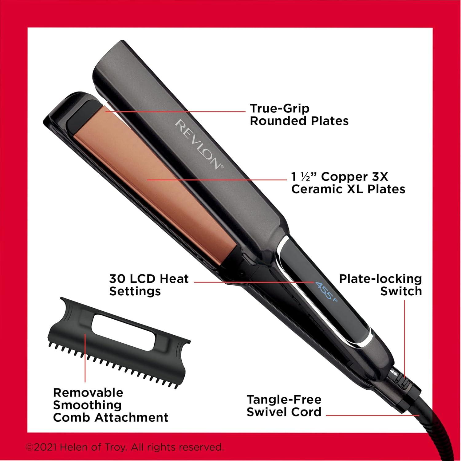 imageRevlon Copper Smooth Hair Flat Iron Frizz Control for Fast and Shiny Styles XL 112 inBlack