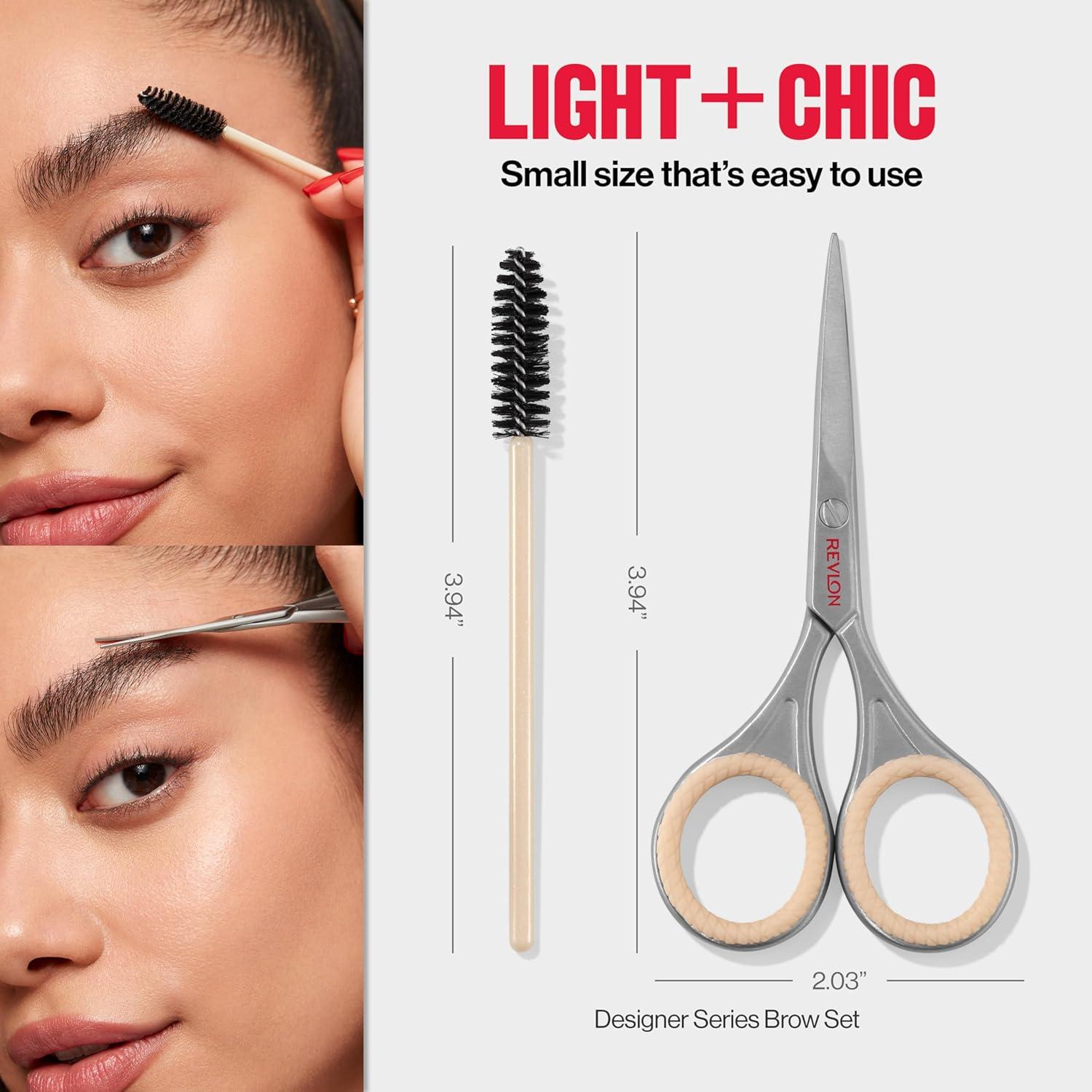 imageRevlon Designer Series Brow Set Trimming and Shaping Eyebrow Kit with Scissors and Spoolie Brush Easy to Use at Home or on The Go 1 Count