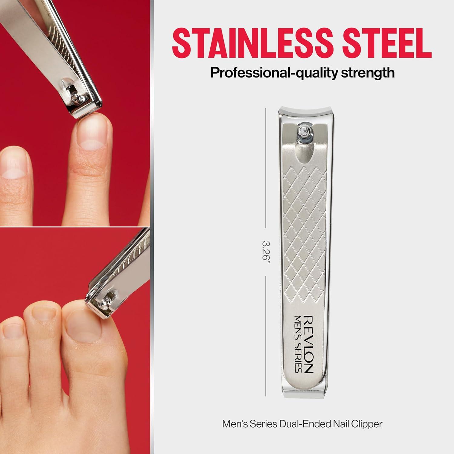 imageRevlon DualEnded Nail Clipper for Men Straight and Curved Edges for Fingernail and Toenail Trimming Stainless Steel 1 Count