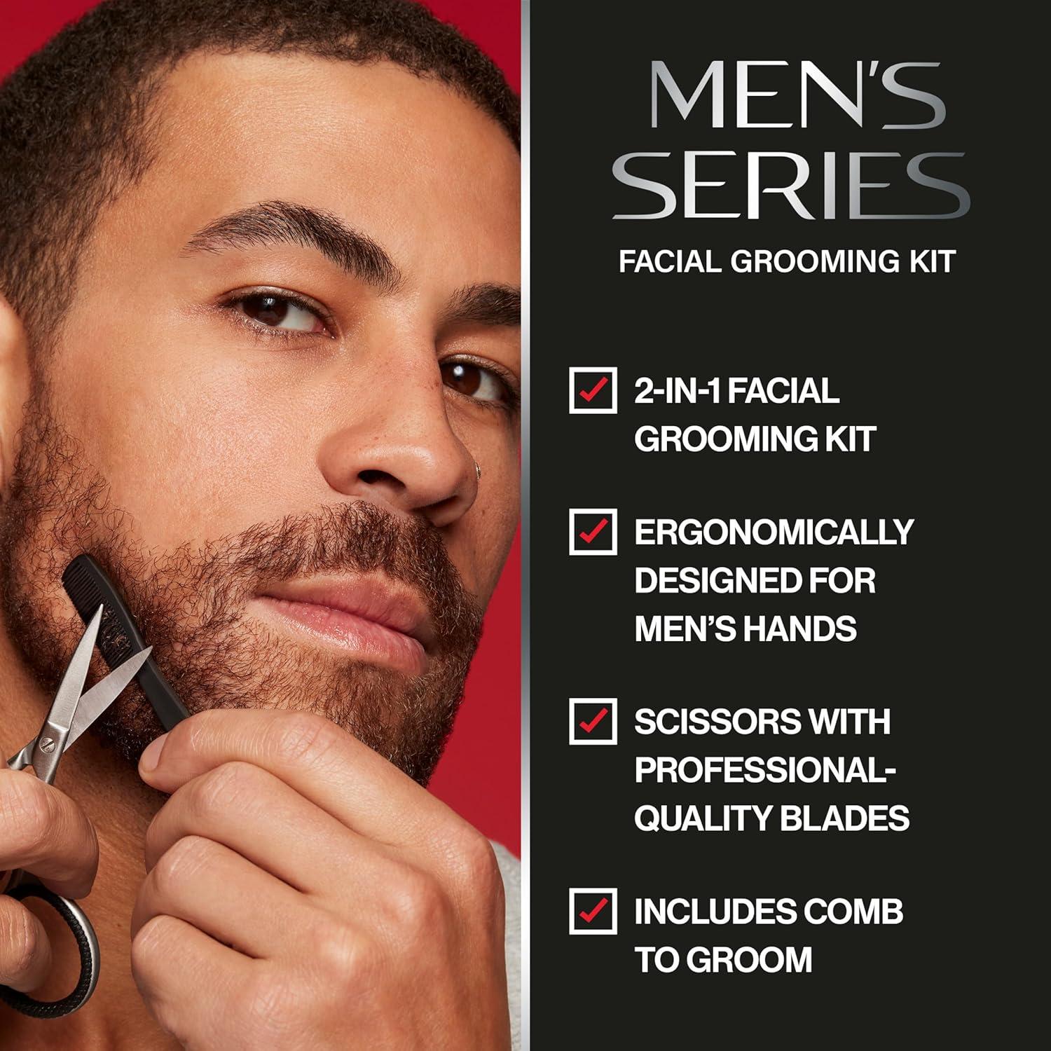imageRevlon Mens Beard Grooming Kit Mustache Trimming Scissors and Facial Hair Comb Travel Essentials Stainless Steel Blade 1 Pack