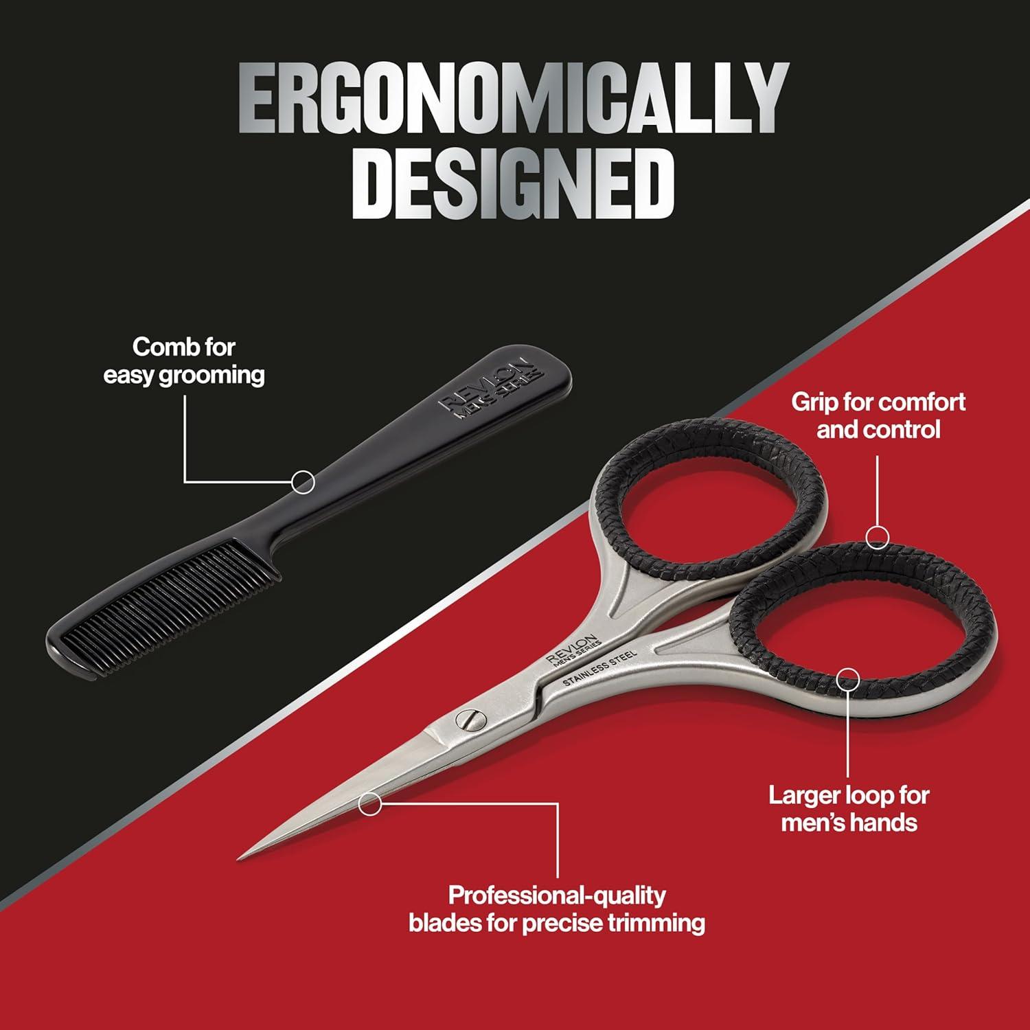 imageRevlon Mens Beard Grooming Kit Mustache Trimming Scissors and Facial Hair Comb Travel Essentials Stainless Steel Blade 1 Pack