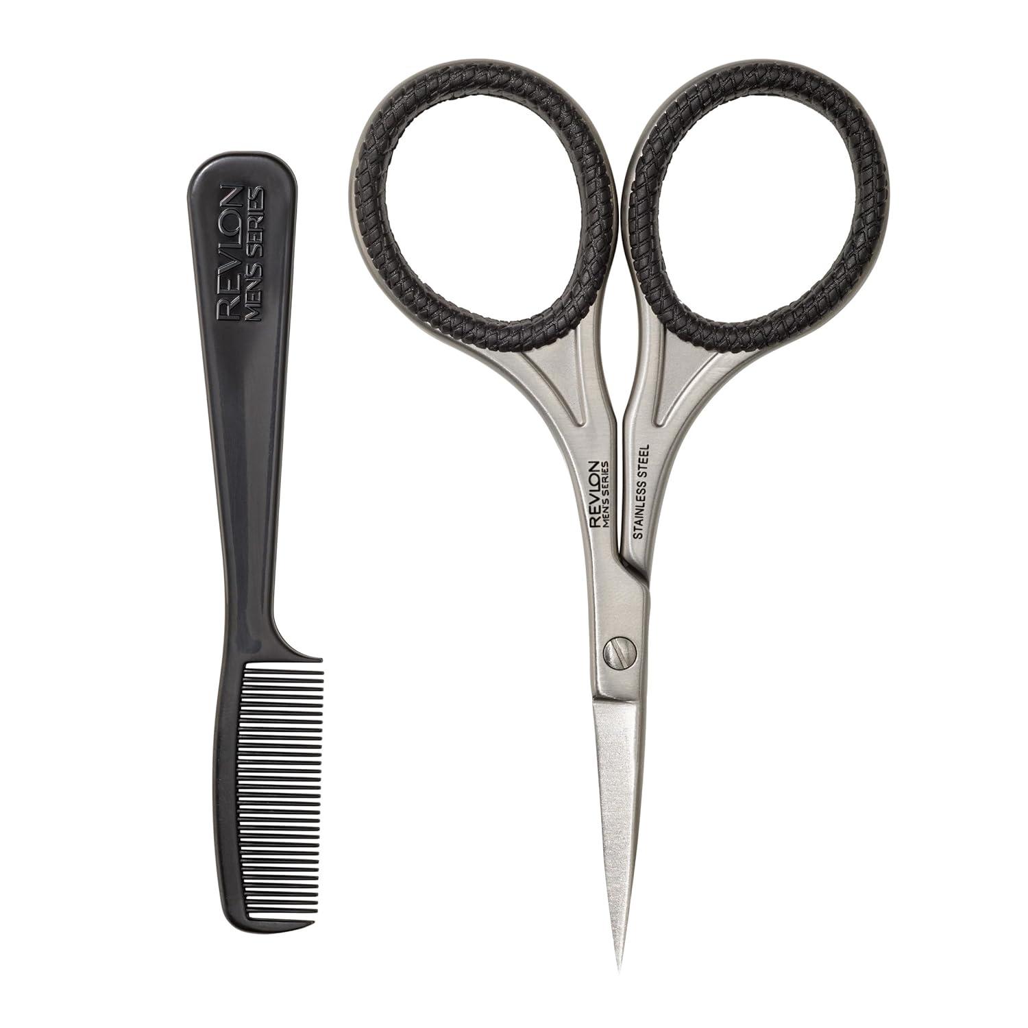 imageRevlon Mens Beard Grooming Kit Mustache Trimming Scissors and Facial Hair Comb Travel Essentials Stainless Steel Blade 1 Pack