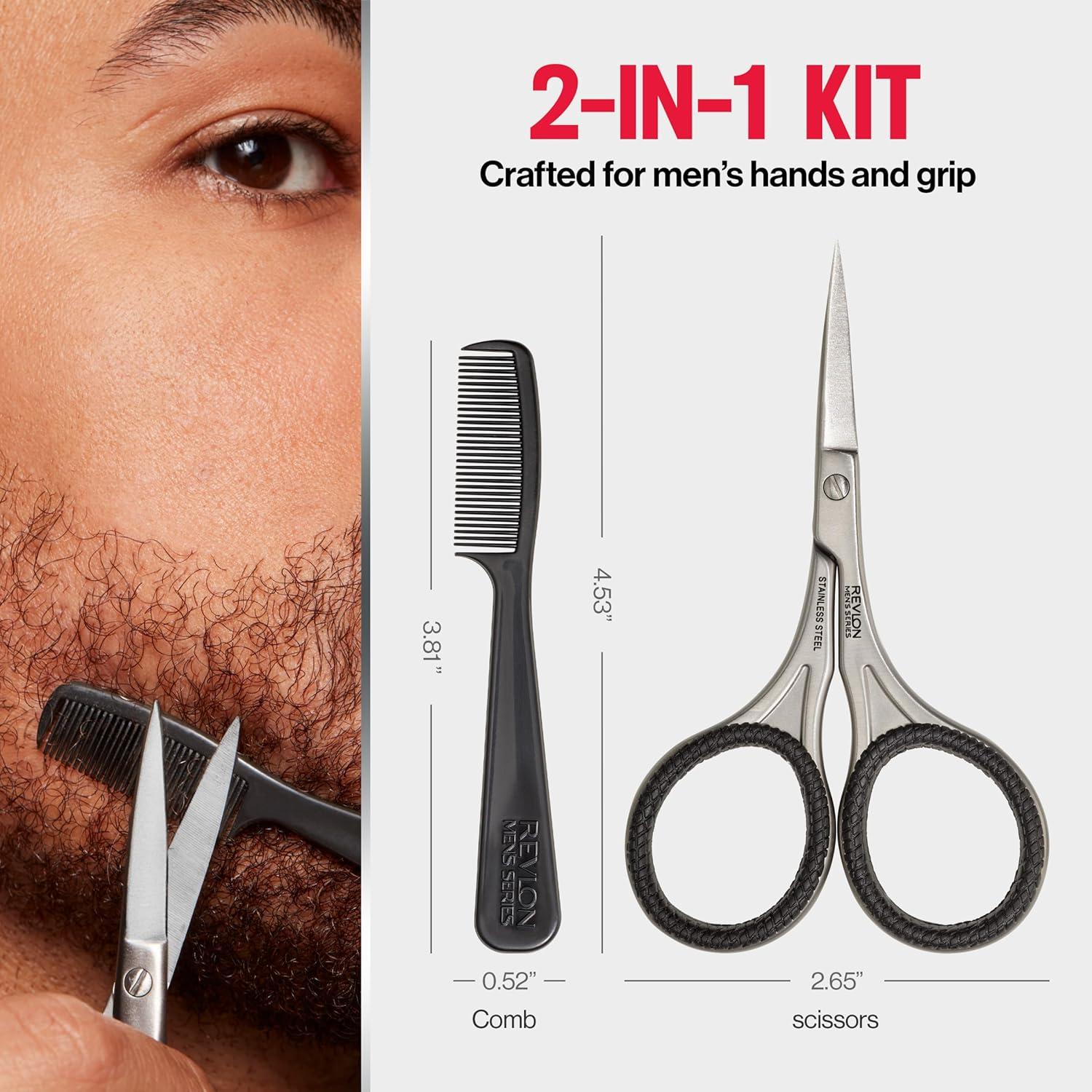 imageRevlon Mens Beard Grooming Kit Mustache Trimming Scissors and Facial Hair Comb Travel Essentials Stainless Steel Blade 1 Pack