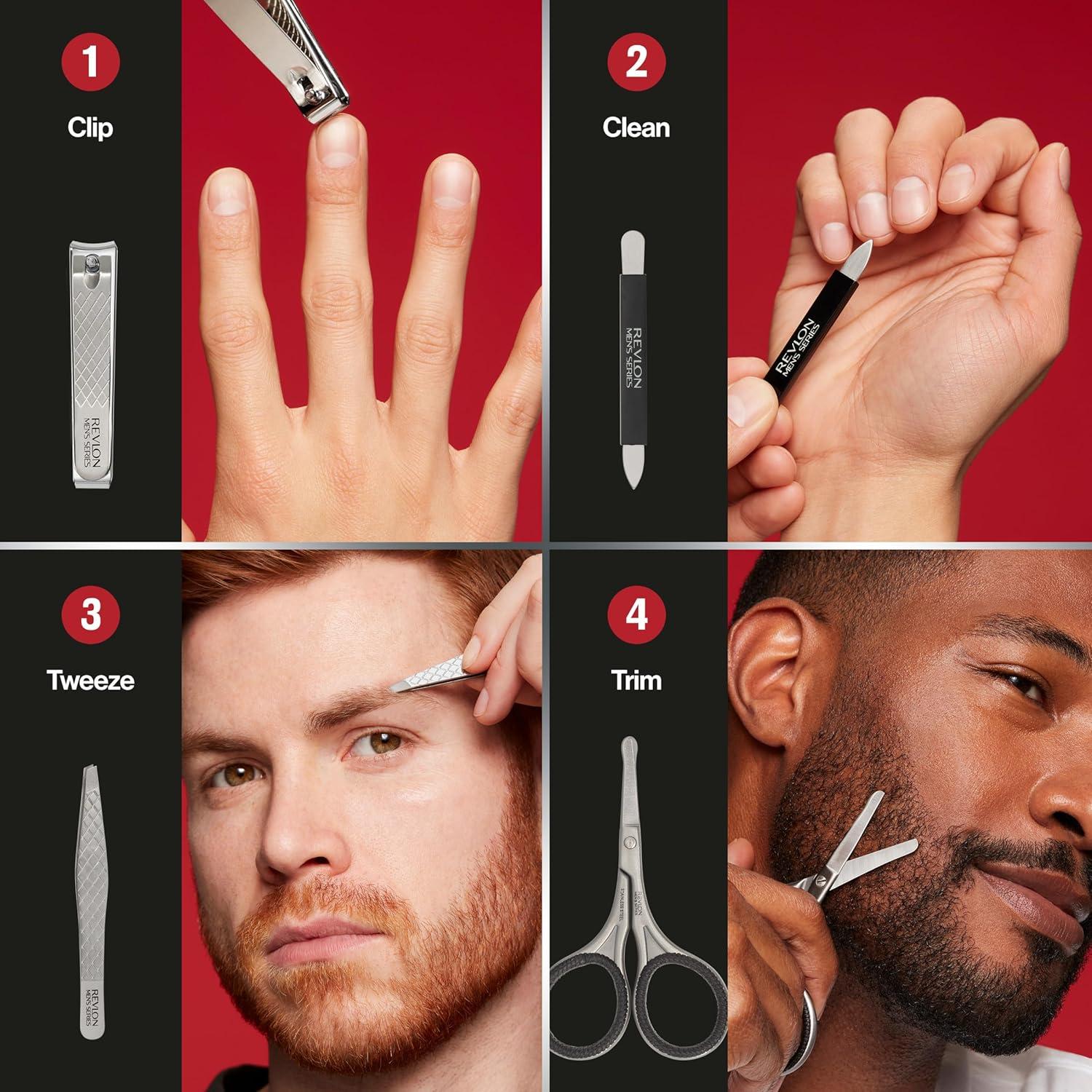 imageRevlon Mens Grooming Kit 5Piece Travel Essentials Set Includes Nail Clippers Scissors File Tweezers and Carrying Case Stainless Steel 1 count