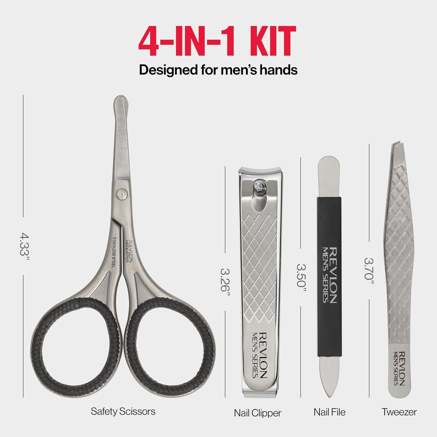 imageRevlon Mens Grooming Kit 5Piece Travel Essentials Set Includes Nail Clippers Scissors File Tweezers and Carrying Case Stainless Steel 1 count