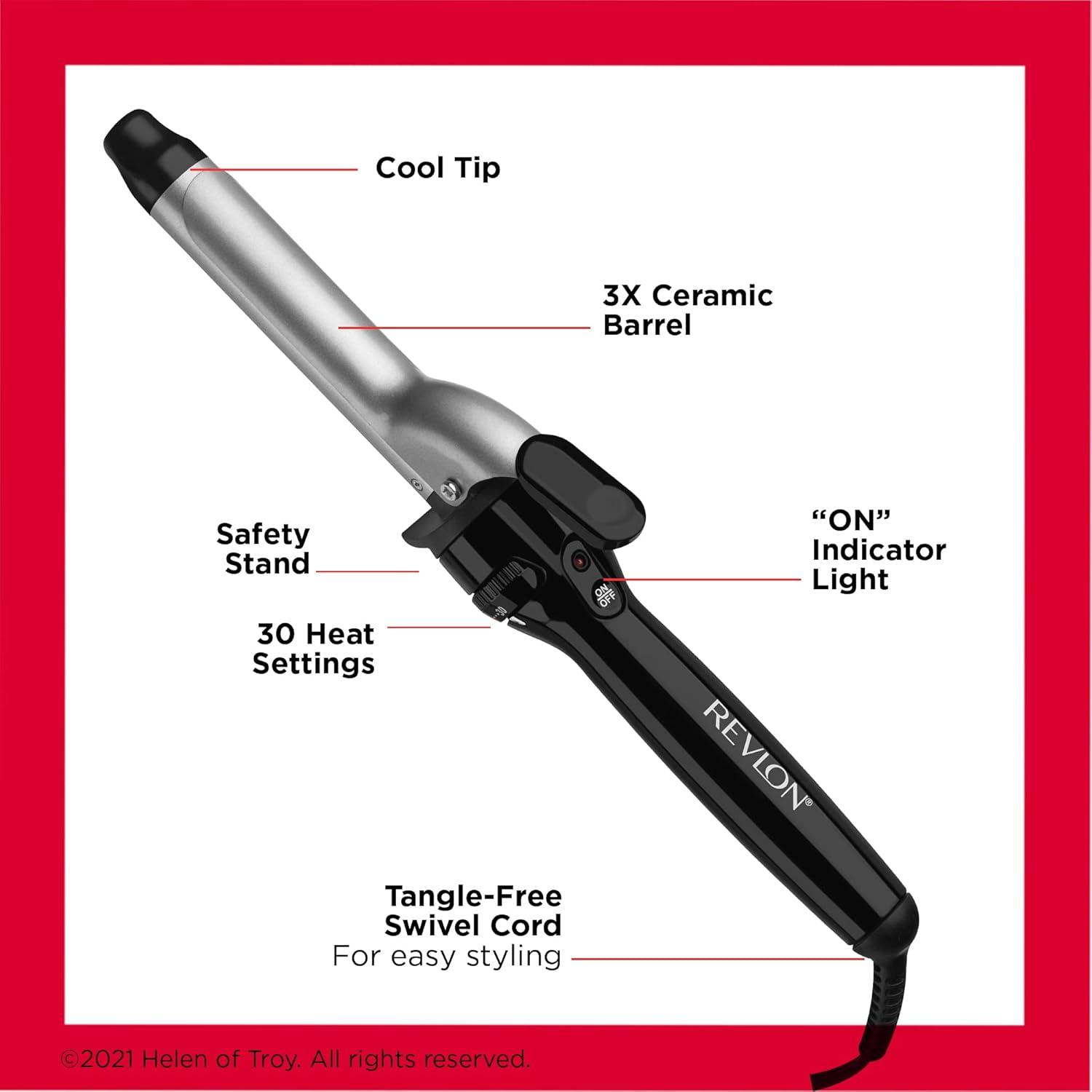 imageRevlon Perfect Heat Triple Ceramic Curling Iron For Silky Smooth Medium Curls 1 in1 Ceramic Barrel