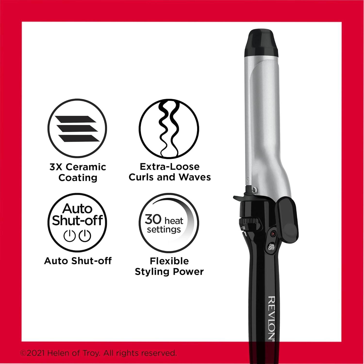 imageRevlon Perfect Heat Triple Ceramic Curling Iron For Silky Smooth Medium Curls 1 inSilver Black