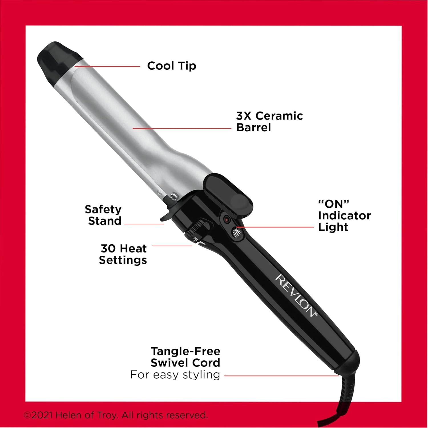 imageRevlon Perfect Heat Triple Ceramic Curling Iron For Silky Smooth Medium Curls 1 inSilver Black