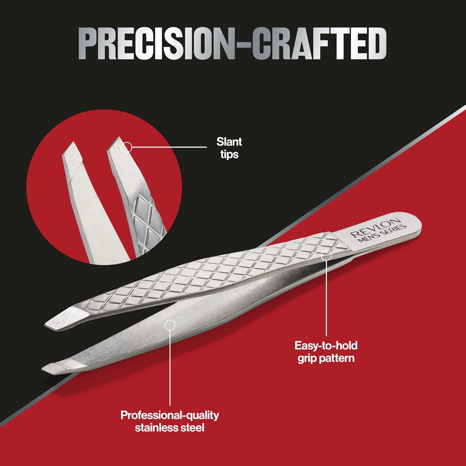 imageRevlon Slanted Tip Tweezers for Men UltraSharp for Precision Eyebrow Shaping and Facial Hair Removal Larger NonSlip Grip Stainless Steel 1 count
