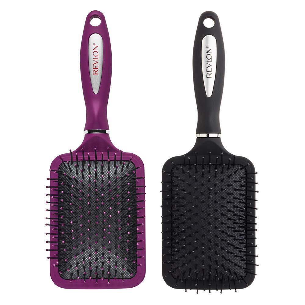 imageRevlon Straight ampamp Smooth Soft Touch Paddle Hair Brush Set Black BerryBlackBerry
