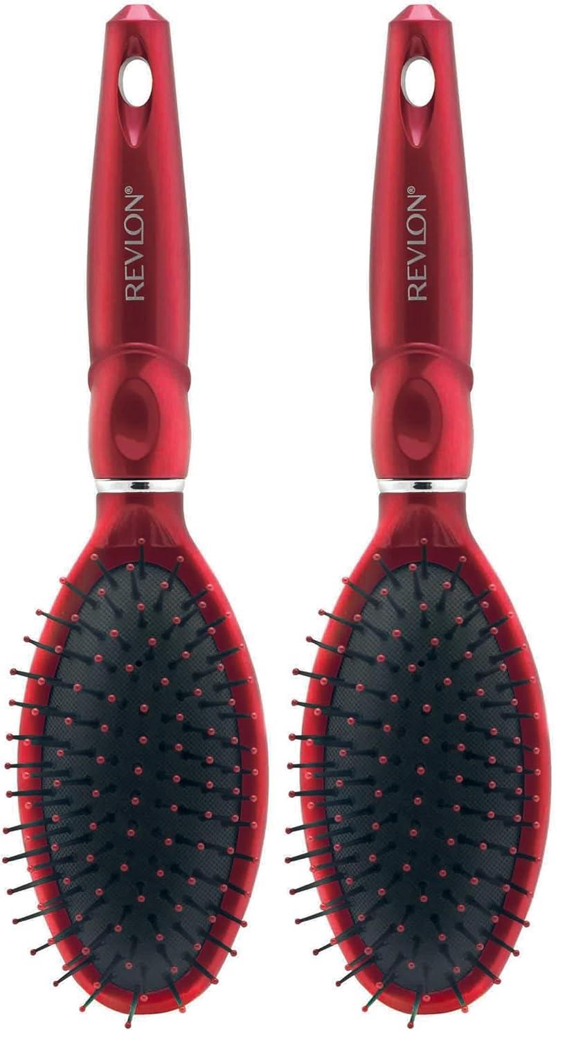imageRevlon Straight ampamp Smooth Soft Touch Paddle Hair Brush Set Black BerryRed