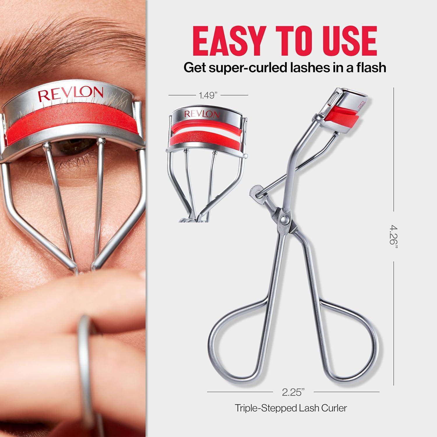 imageRevlon TripleStepped Lash Curler Eyelash Lift For a SuperCurled Look in One Squeeze 3Tiered Pads for Gentle TugFree Curling 1 CountEyelash Curler