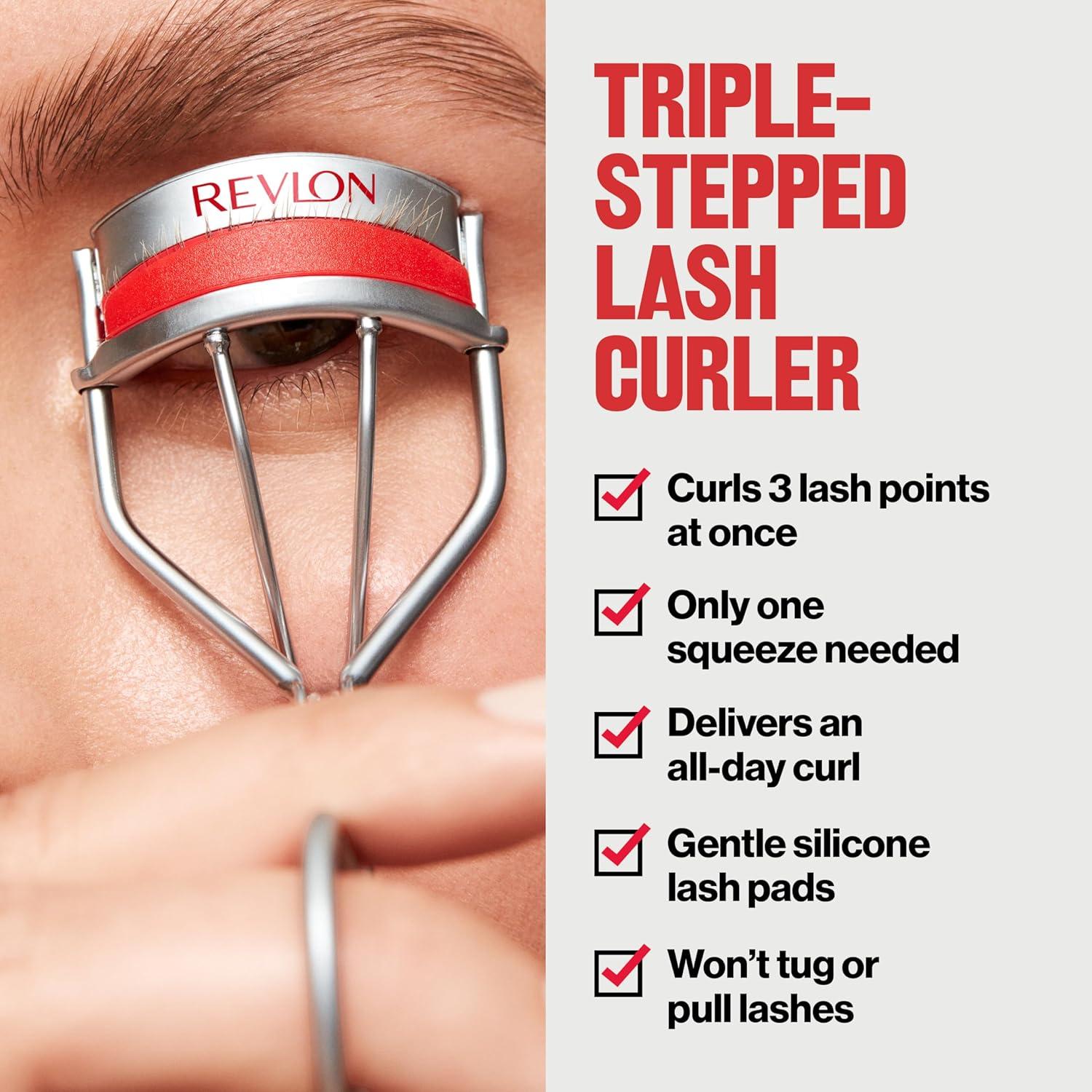 imageRevlon TripleStepped Lash Curler Eyelash Lift For a SuperCurled Look in One Squeeze 3Tiered Pads for Gentle TugFree Curling 1 CountEyelash Curler