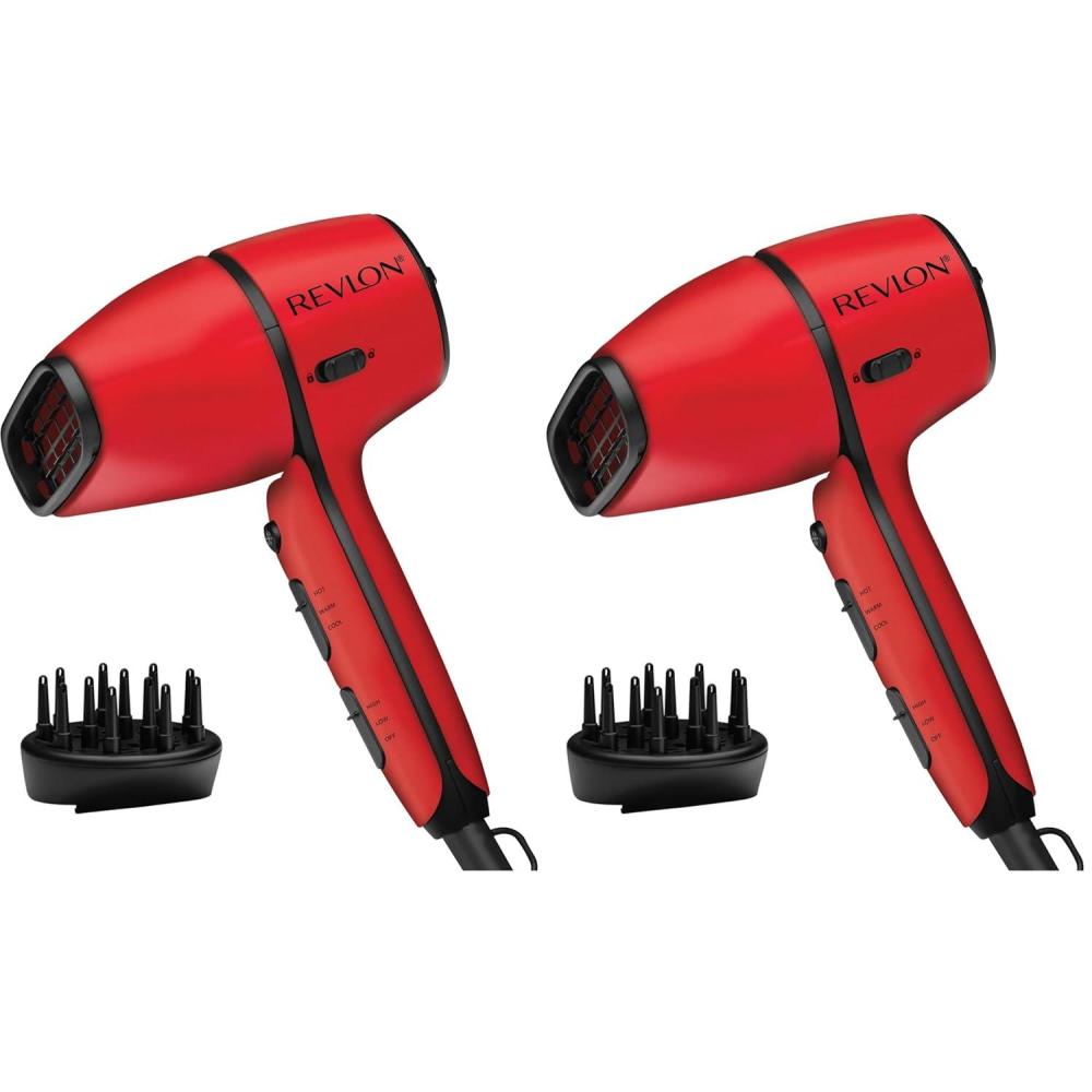 imageREVLON Airflow Control Hair Dryer with Diffuser 1875W Blow Dryer Head Rotates 90 for Total Control Wider Head for Less Drying Time Reduces Frizz Red3 Piece Set Pack of 2