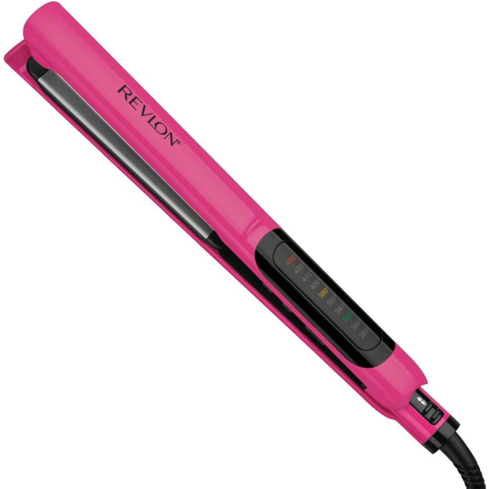 imageREVLON Ceramic Coated 1 Inch Flat Iron  Hair Straightener Helps Fight Frizz ampamp Enhances Shine for Sleek Styles or Loose Waves Travel Ready Flat IronPink