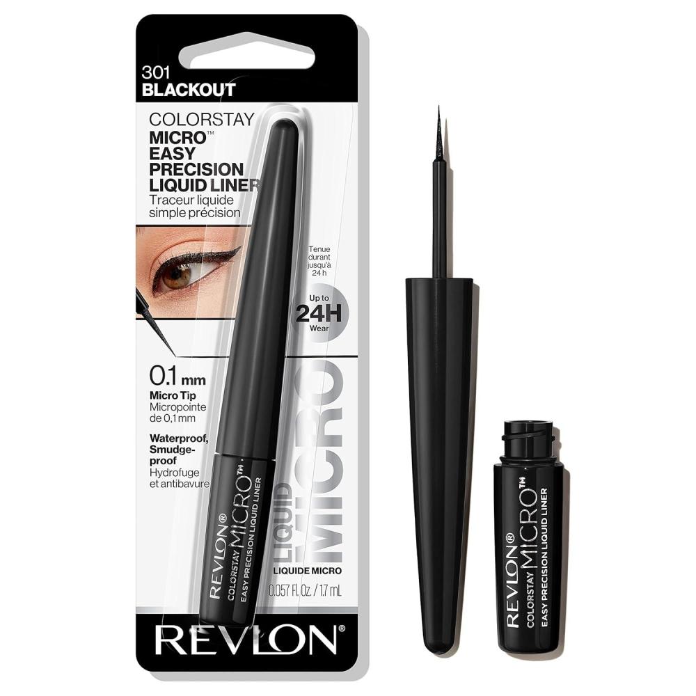 imageREVLON ColorStay Micro Easy Precision Liquid Eyeliner Waterproof Smudgeproof Longwearing with Felt Tip Applicator 301 Blackout 0057 fl oz301 Blackout Pack of 1