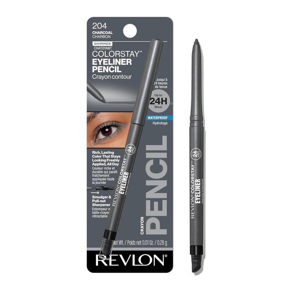 imageREVLON ColorStay Pencil Waterproof Eyeliner SmudgeProof Eye Makeup with BuiltIn Sharpener Packaging May Vary 204 Charcoal 001 oz1 Count Pack of 1