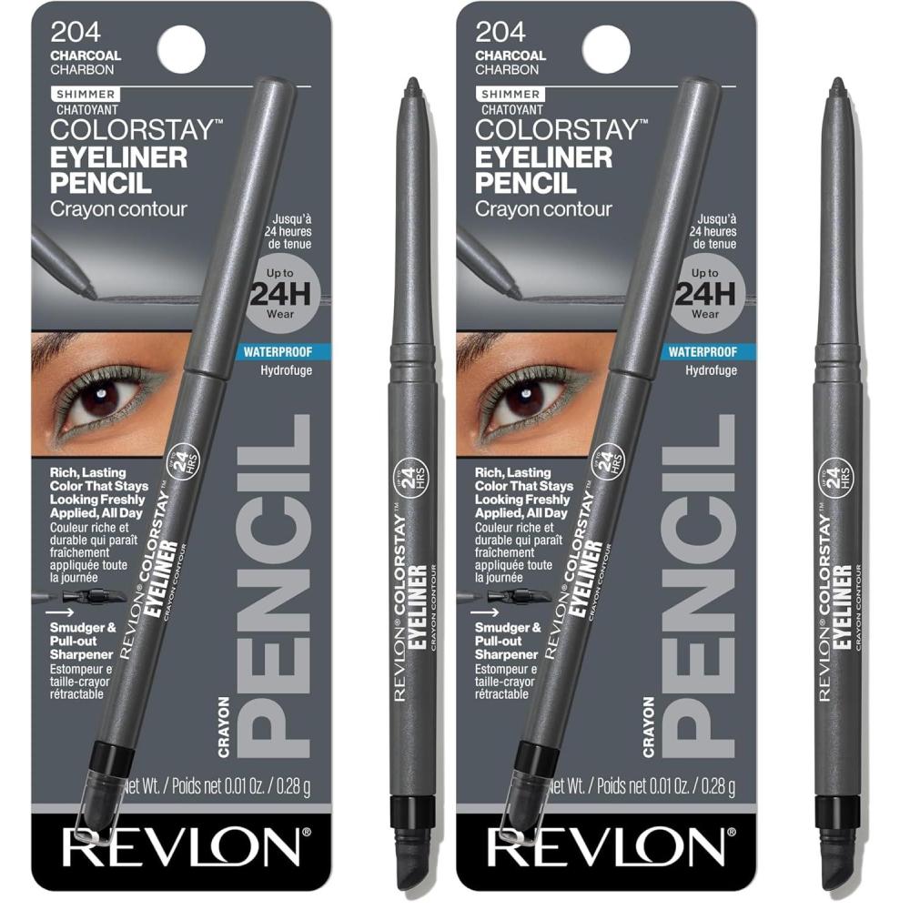 imageREVLON ColorStay Pencil Waterproof Eyeliner SmudgeProof Eye Makeup with BuiltIn Sharpener Packaging May Vary 204 Charcoal 001 oz1 Count Pack of 2