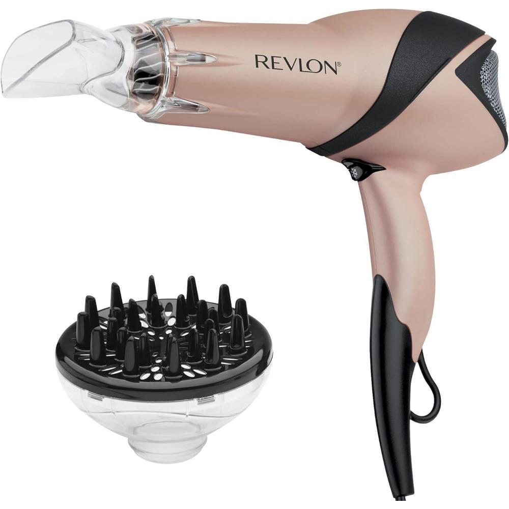imageREVLON Infrared Hair Dryer with Diffuser ampamp Concentrator Ionic Ceramic Blow Dryer for Frizz Control Shine Soft Hair ampamp Moisture Protection 1875W Professional SalonQuality WhiteRose Gold