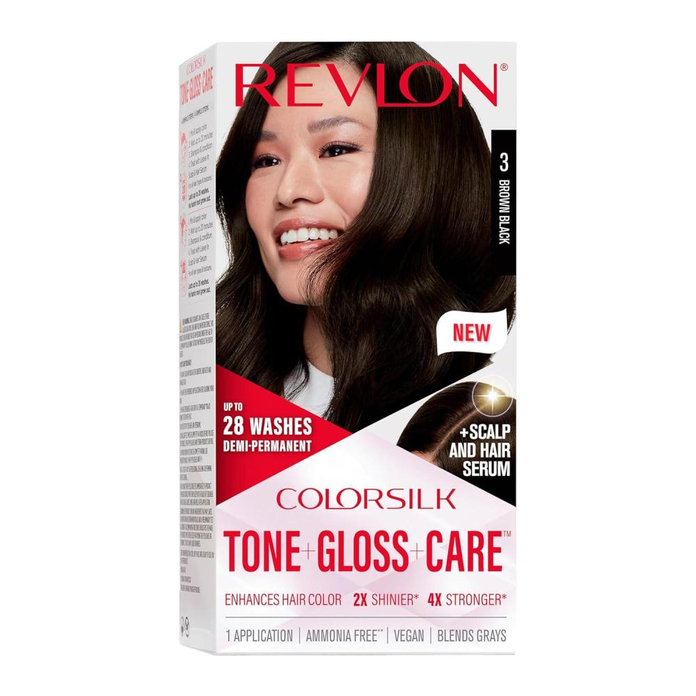 imageRevlon ColorSilk Tone Gloss Care Demi Permanent Hair Color Dye Kit with LeaveIn Scalp and Haircare Serum 2x Shinier 4x Stronger 1 Black 45 fl oz3 Brown Black
