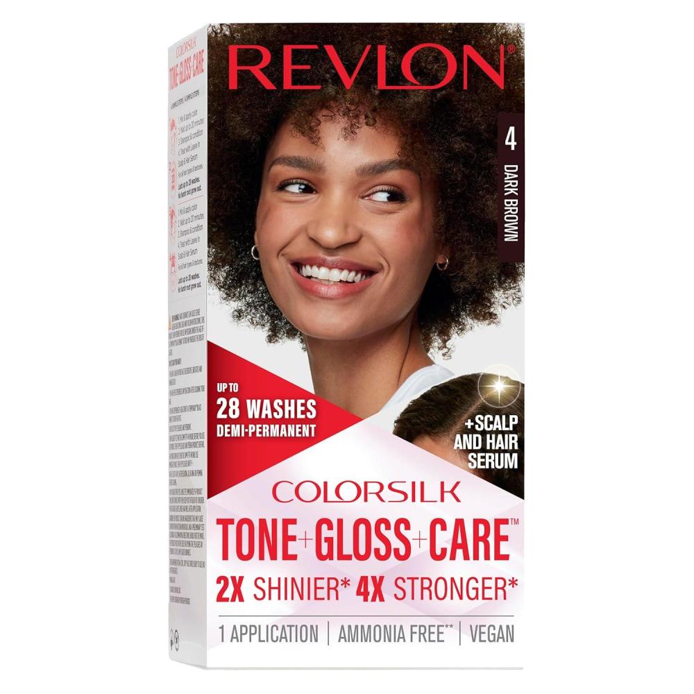 imageRevlon ColorSilk Tone Gloss Care Demi Permanent Hair Color Dye Kit with LeaveIn Scalp and Haircare Serum 2x Shinier 4x Stronger 1 Black 45 fl oz4 Dark Brown