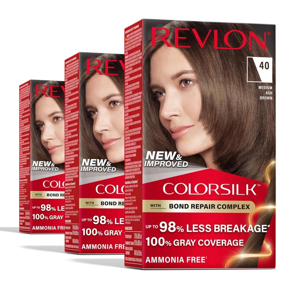 imageRevlon ColorSilk with Bond Repair Complex Brown Permanent Hair Color 100 Gray Coverage Ammonia Free Hair Dye Vegan Keratin 30 Dark Brown Pack of 340 Medium Ash Brown