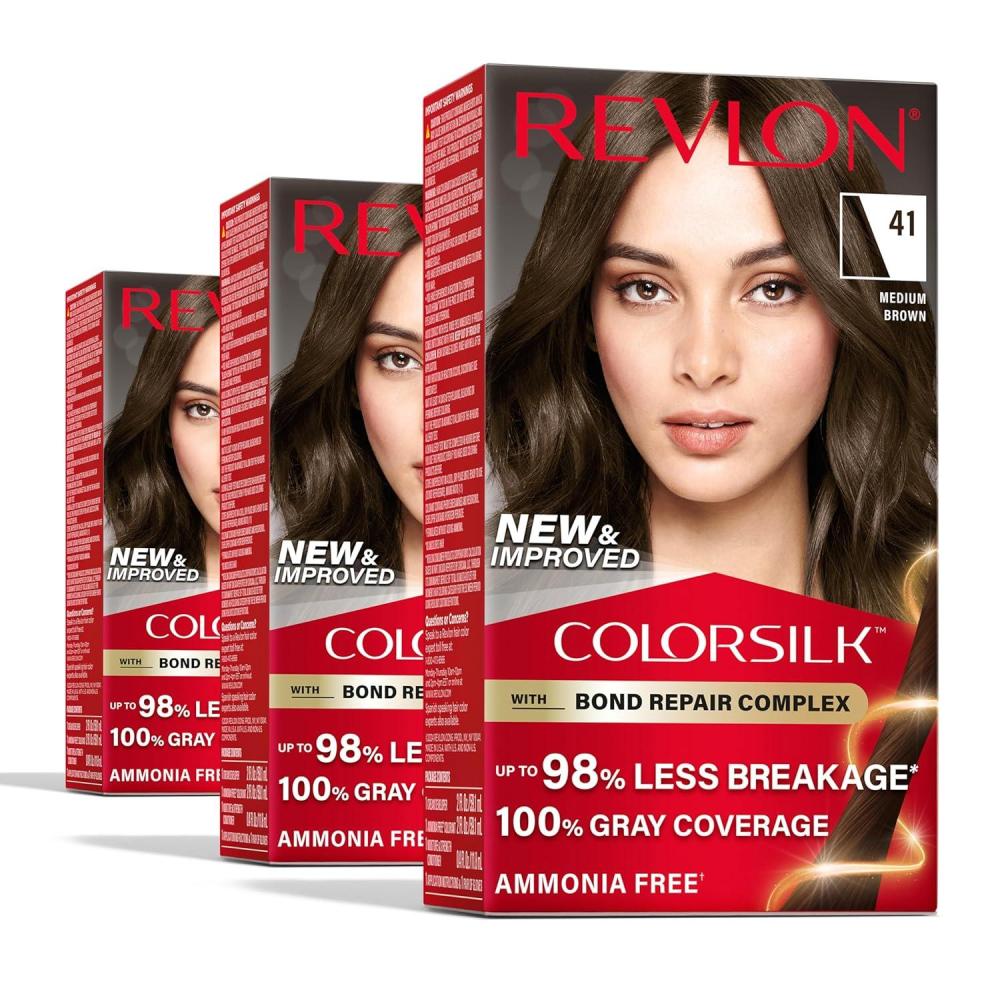 imageRevlon ColorSilk with Bond Repair Complex Brown Permanent Hair Color 100 Gray Coverage Ammonia Free Hair Dye Vegan Keratin 30 Dark Brown Pack of 341 Medium Brown