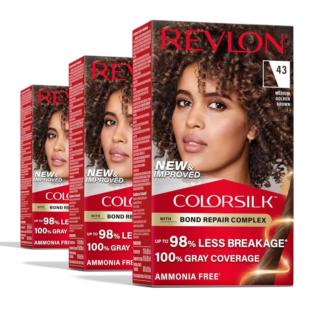 imageRevlon ColorSilk with Bond Repair Complex Brown Permanent Hair Color 100 Gray Coverage Ammonia Free Hair Dye Vegan Keratin 30 Dark Brown Pack of 343 Medium Golden Brown